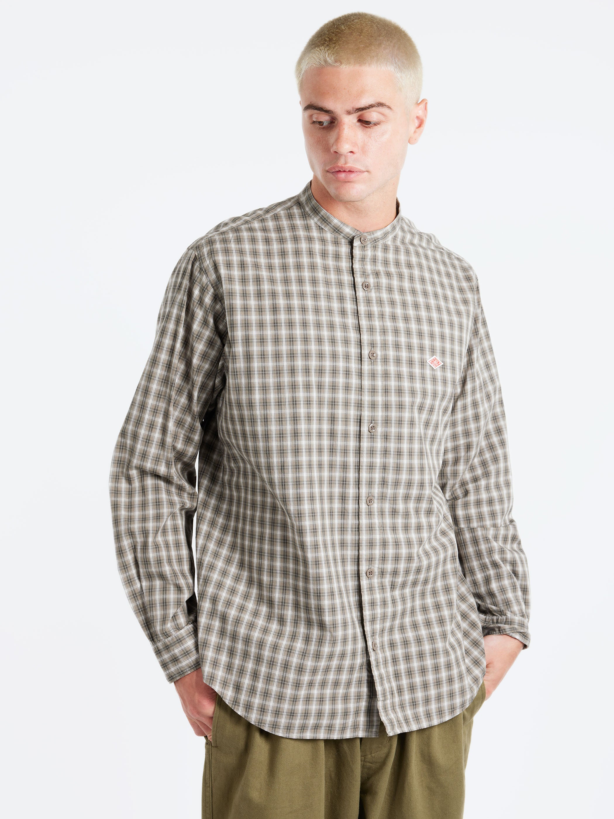 Cotton Broadcloth Band Collar Shirt