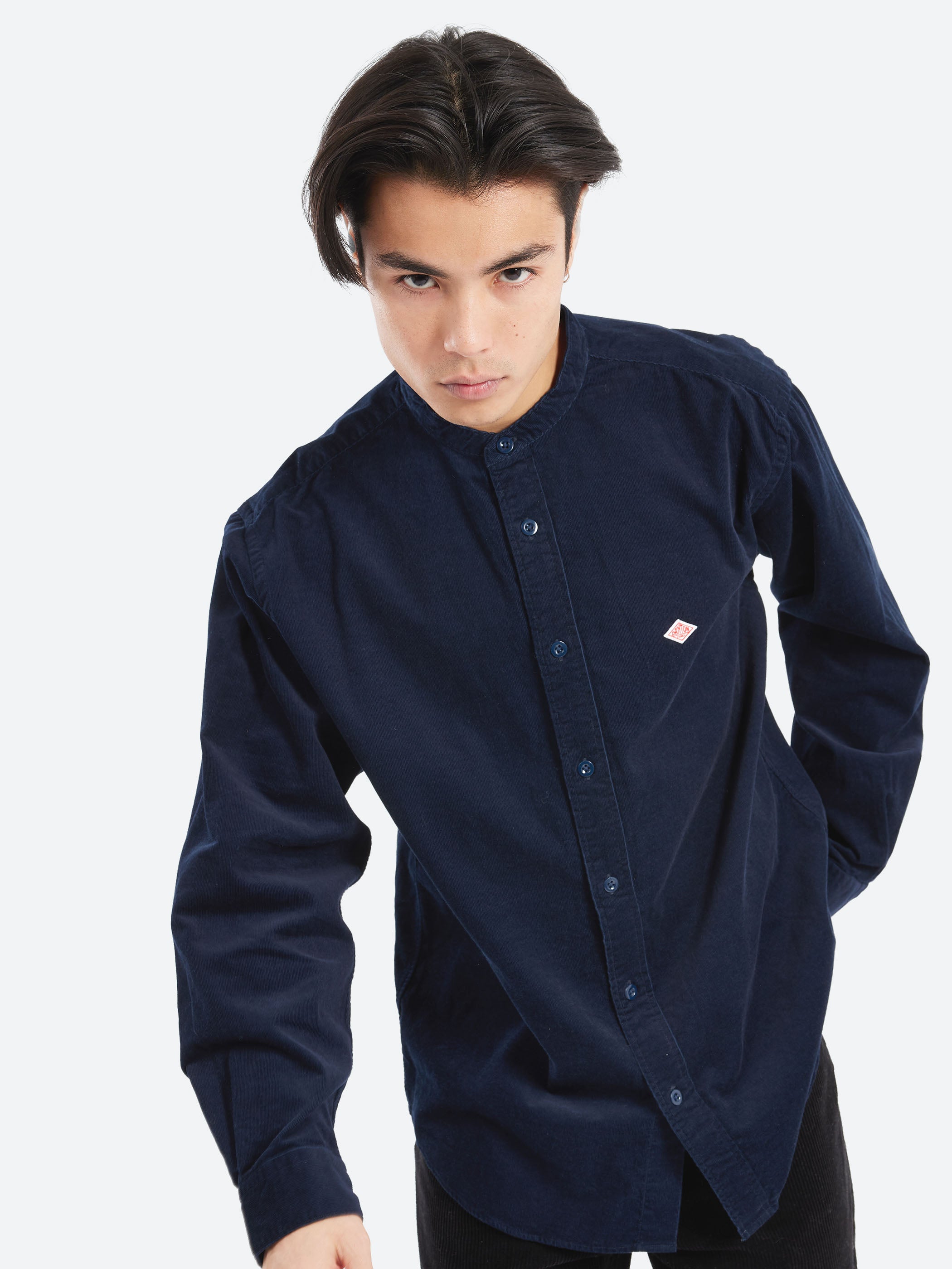 Corduroy Band Collar Shirt