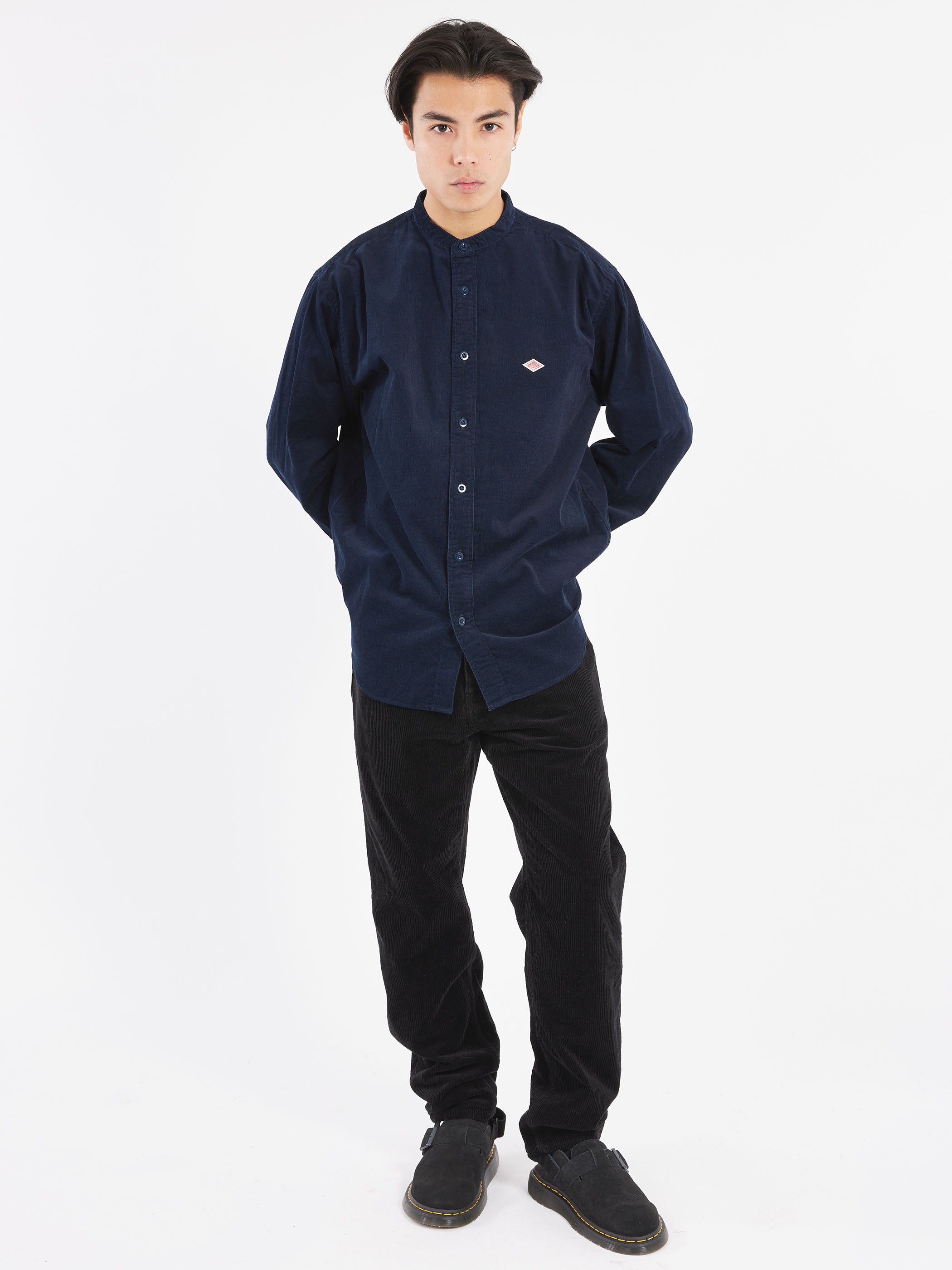 Corduroy Band Collar Shirt