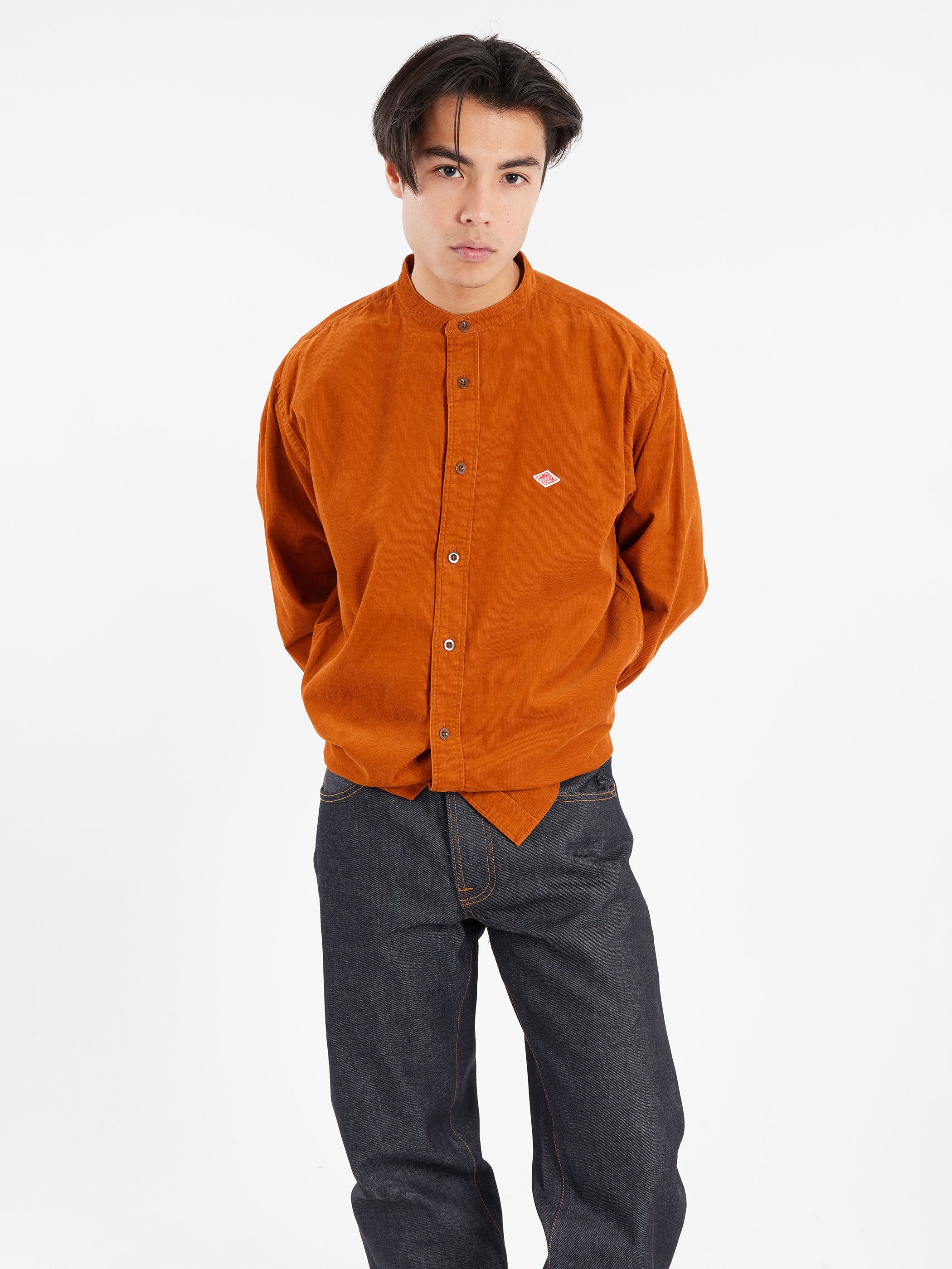 Corduroy Band Collar Shirt