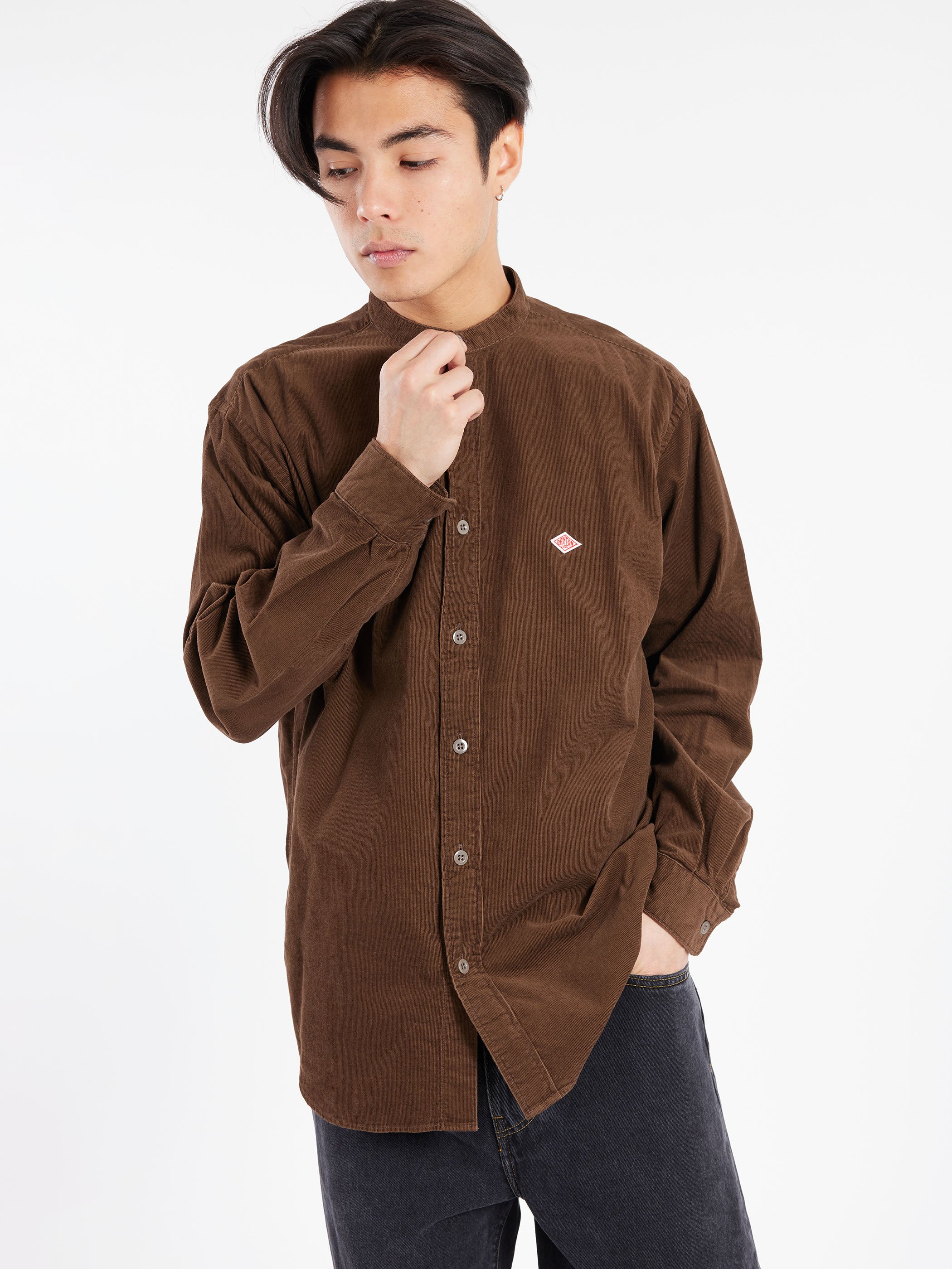 Corduroy Band Collar Shirt