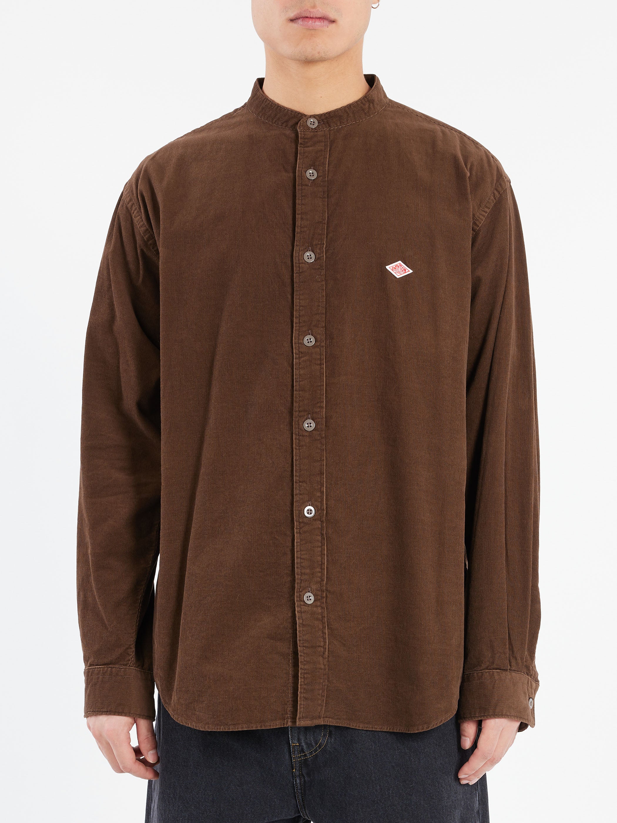 Corduroy Band Collar Shirt