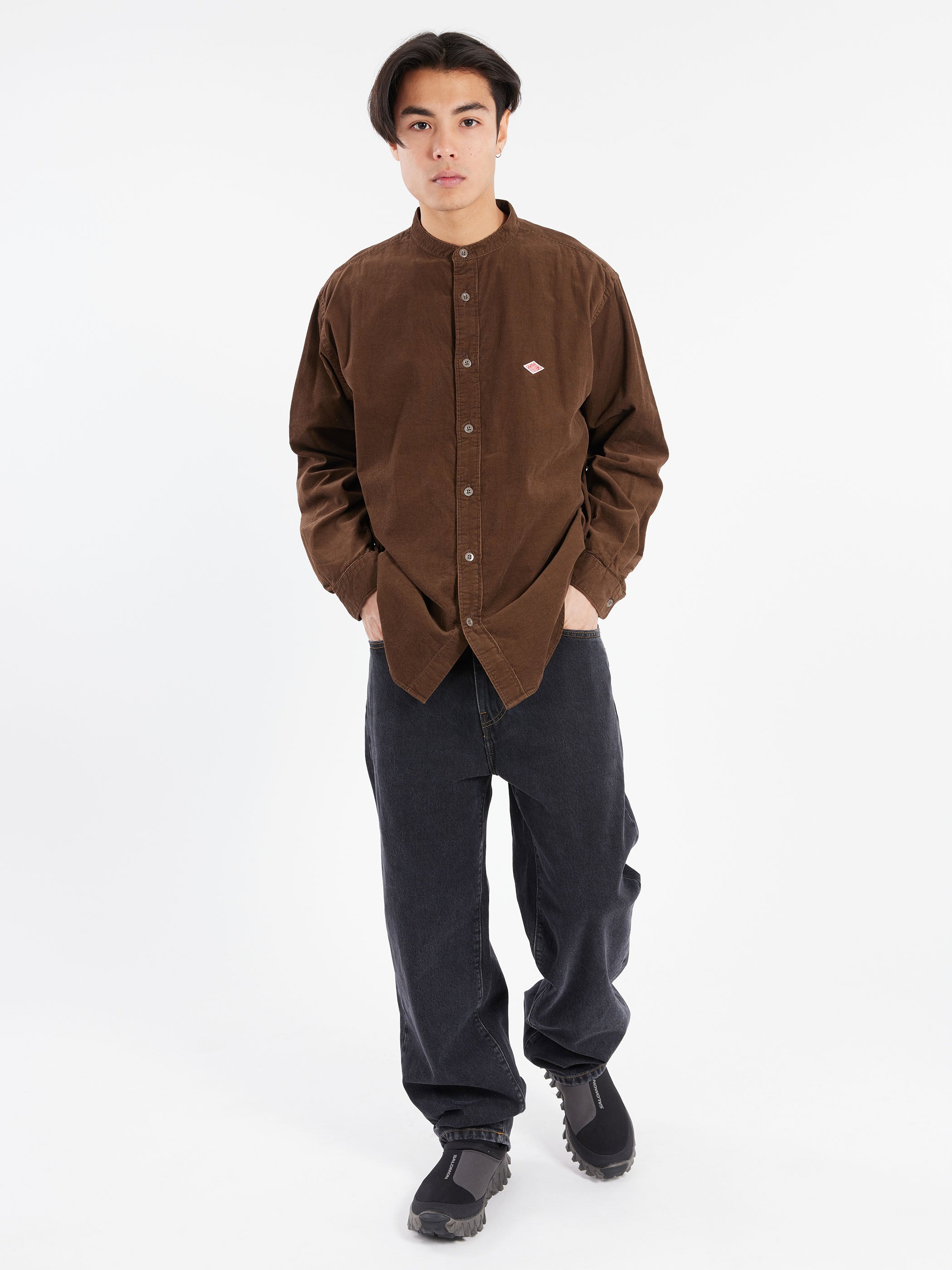 Corduroy Band Collar Shirt