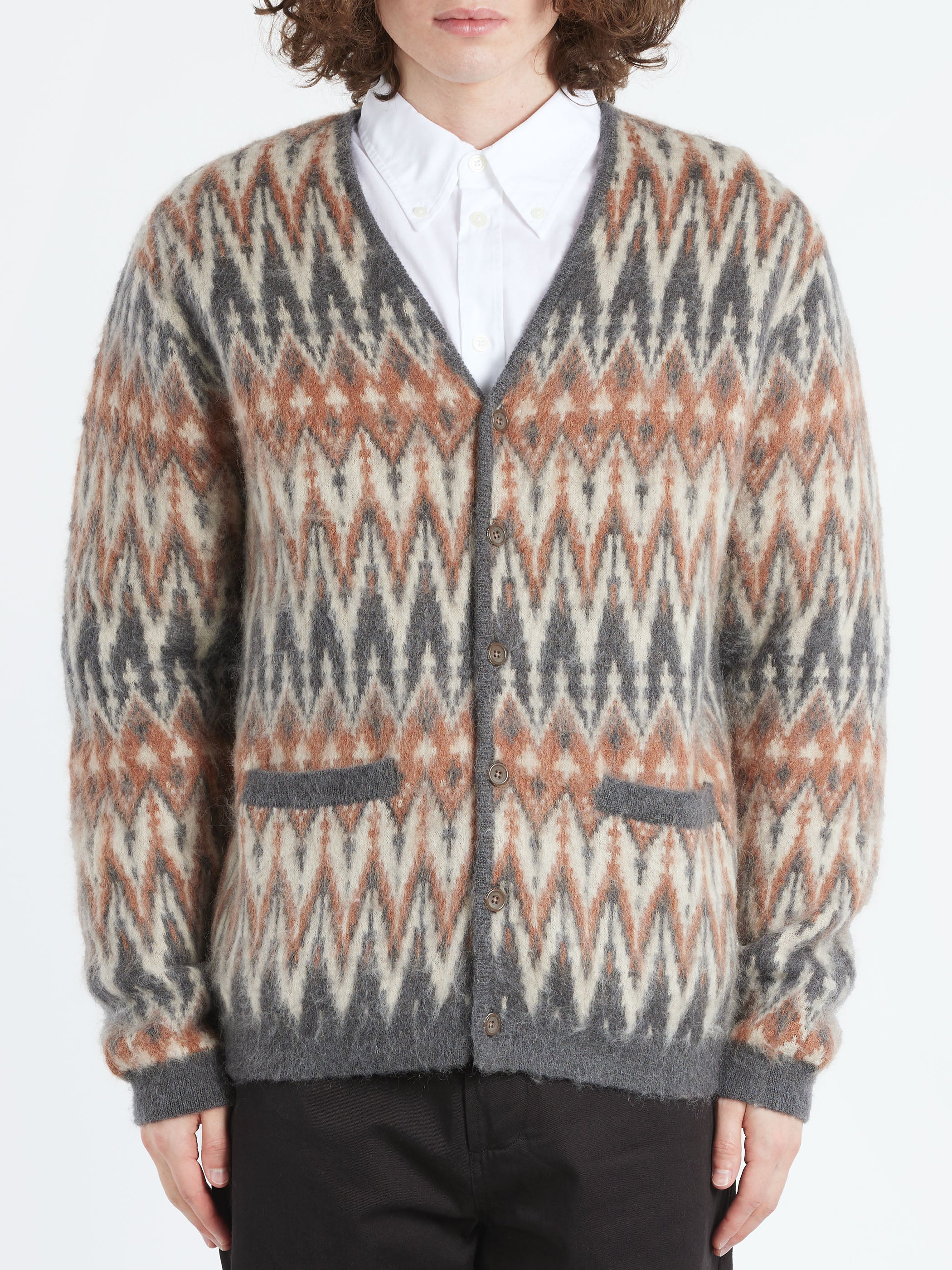 Double Jacquard Chevron Pattern Cardigan