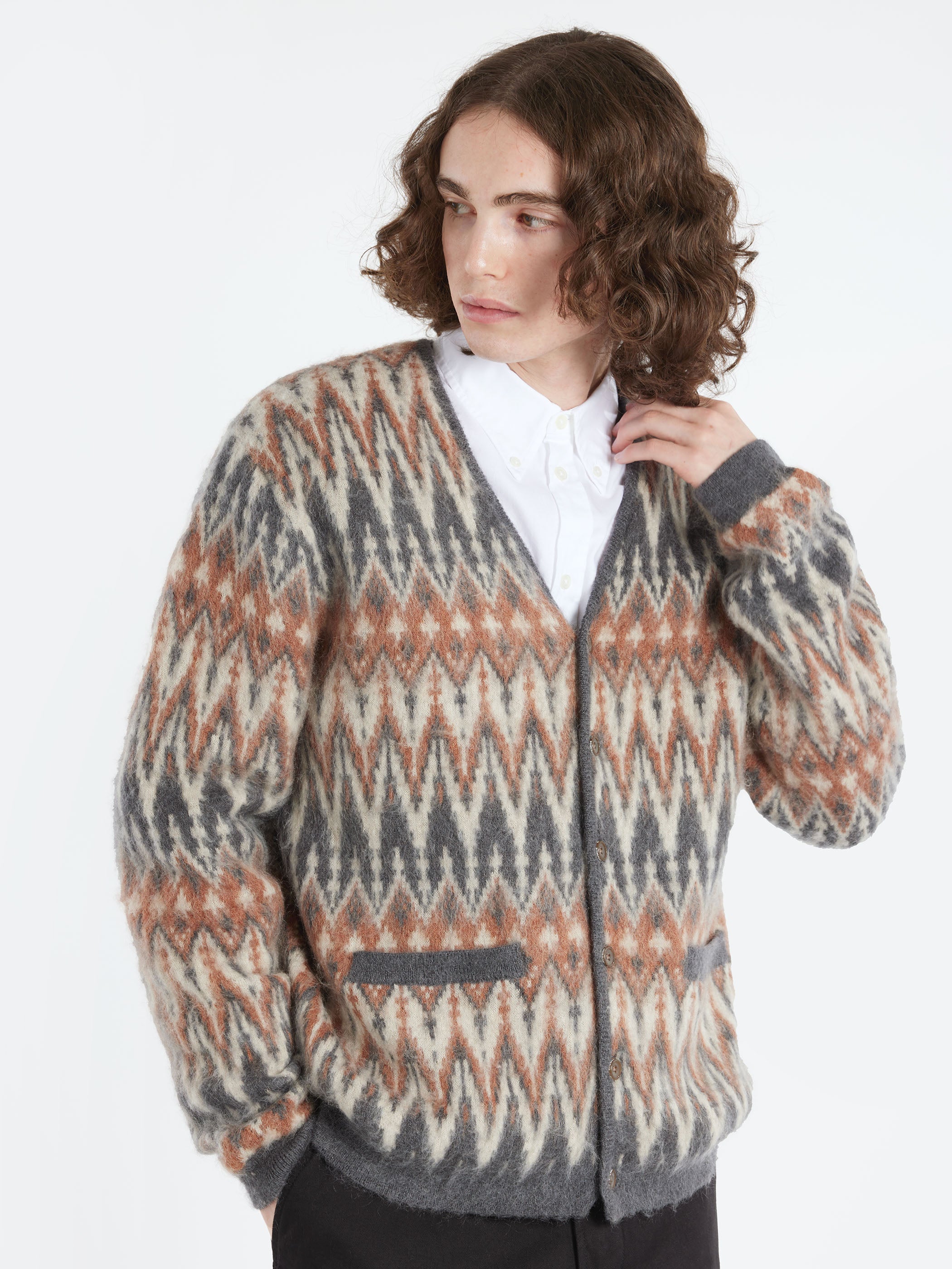 Double Jacquard Chevron Pattern Cardigan