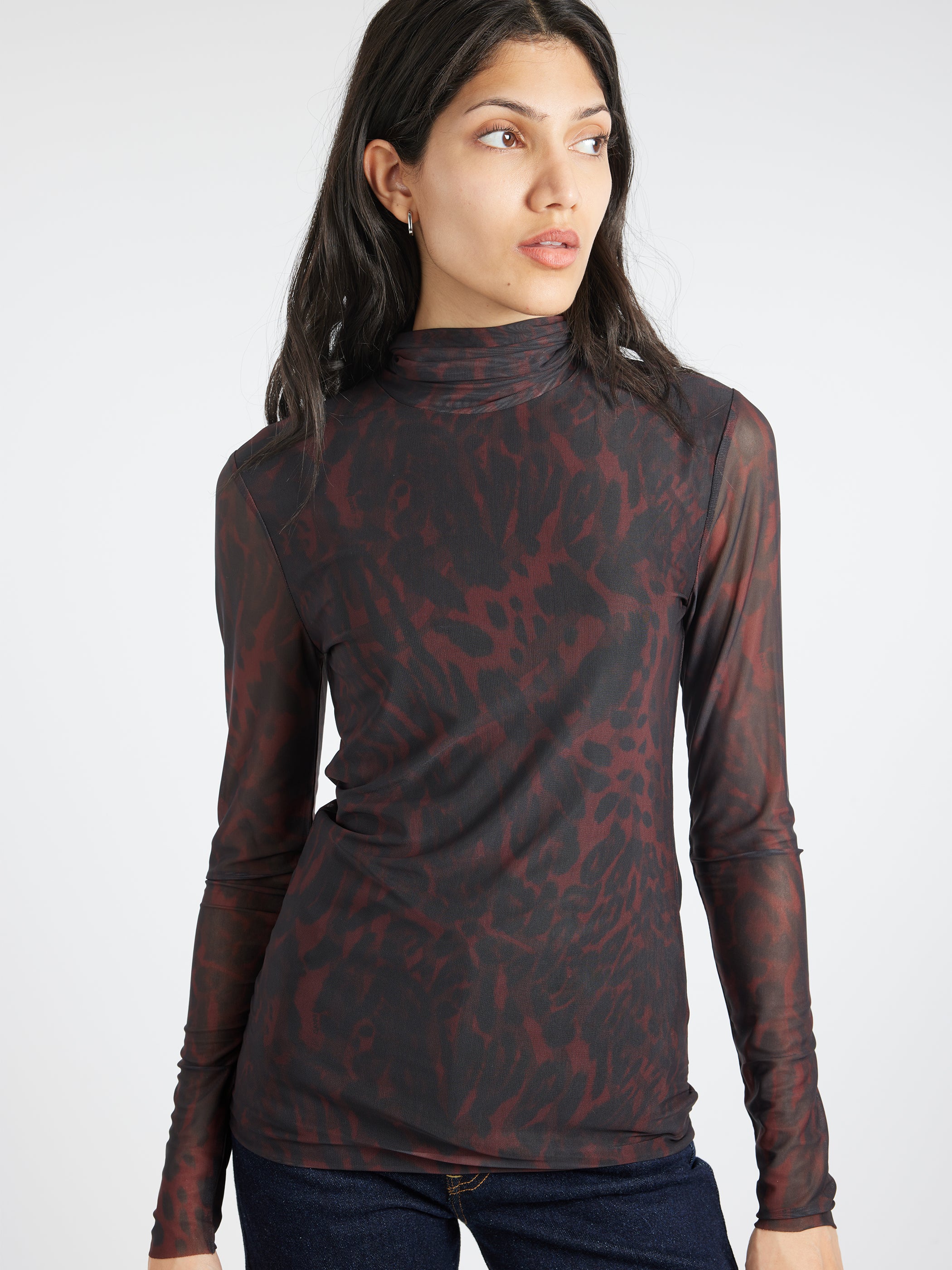 Printed Mesh L/S Rollneck