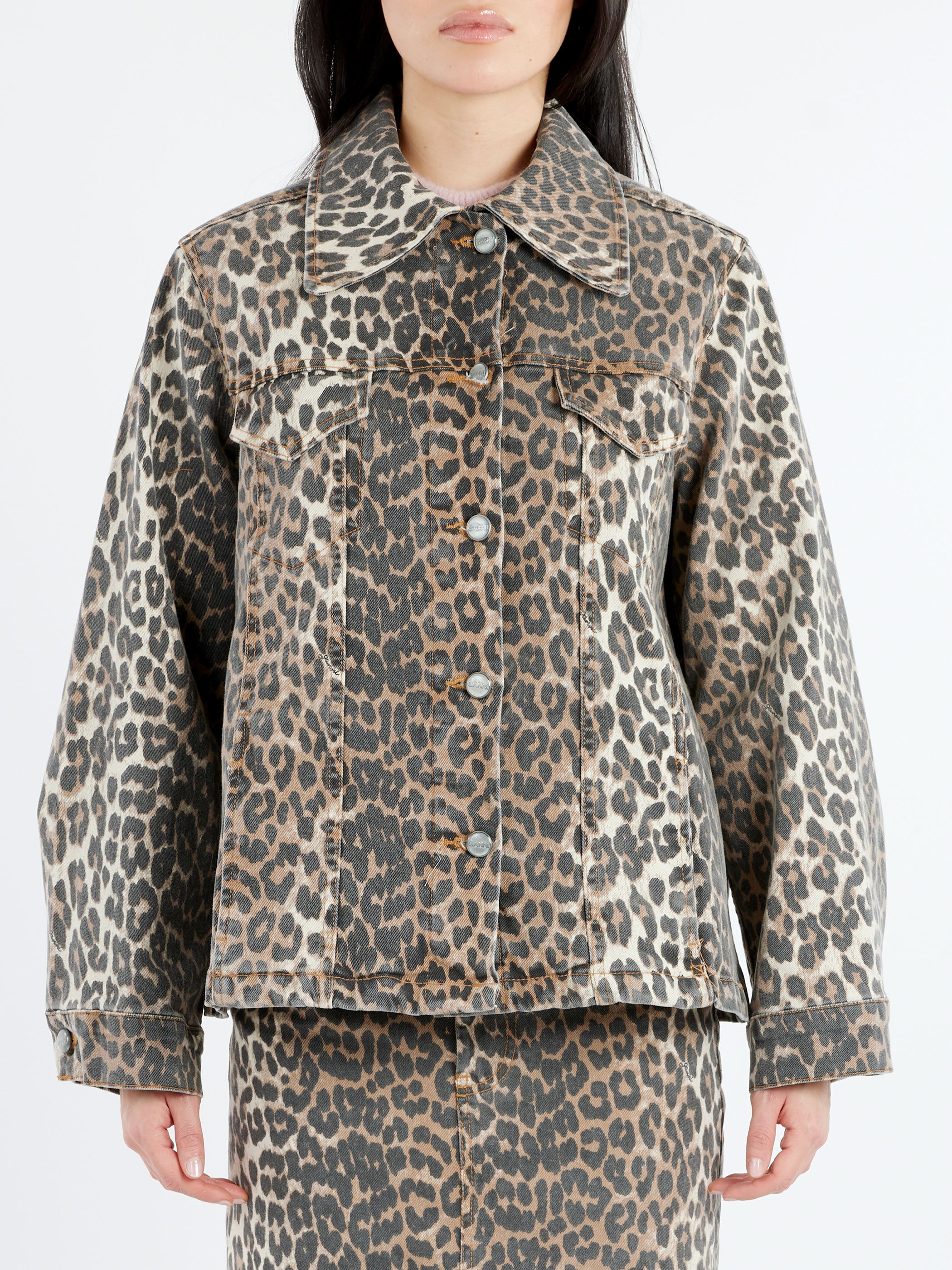 Leopard Printed Denim Jacket