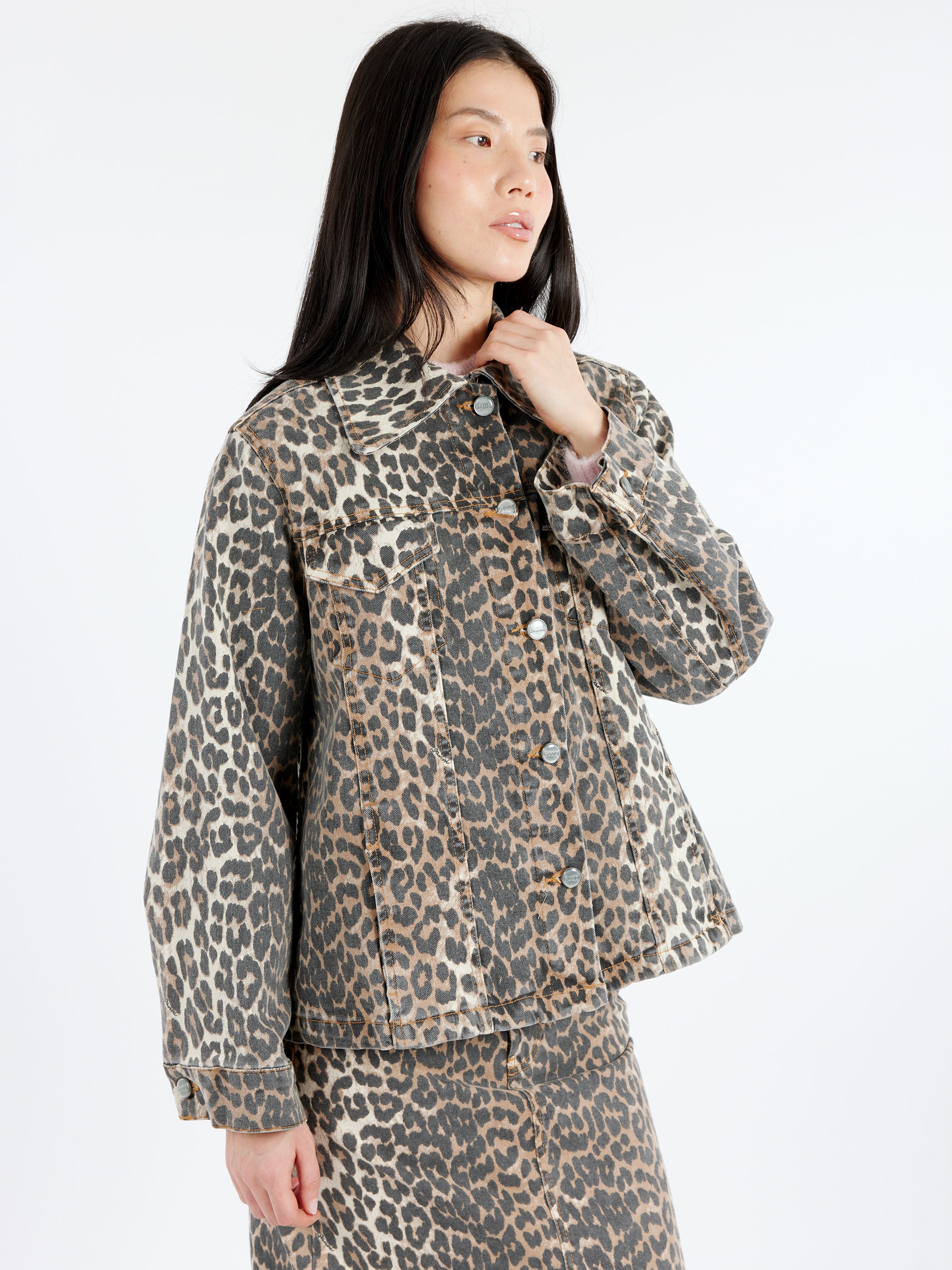 Leopard Printed Denim Jacket