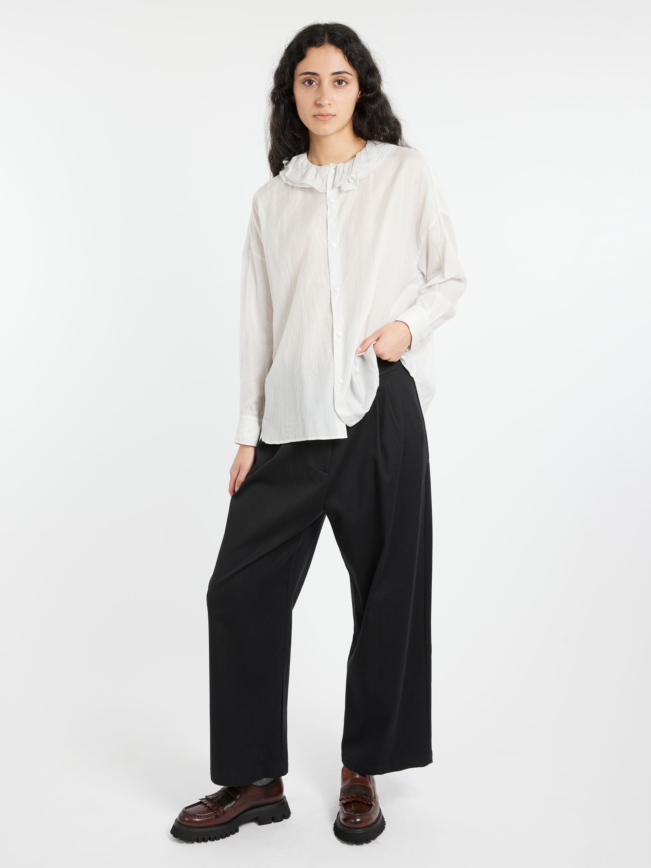 Ruffle Collar Baggy Shirt