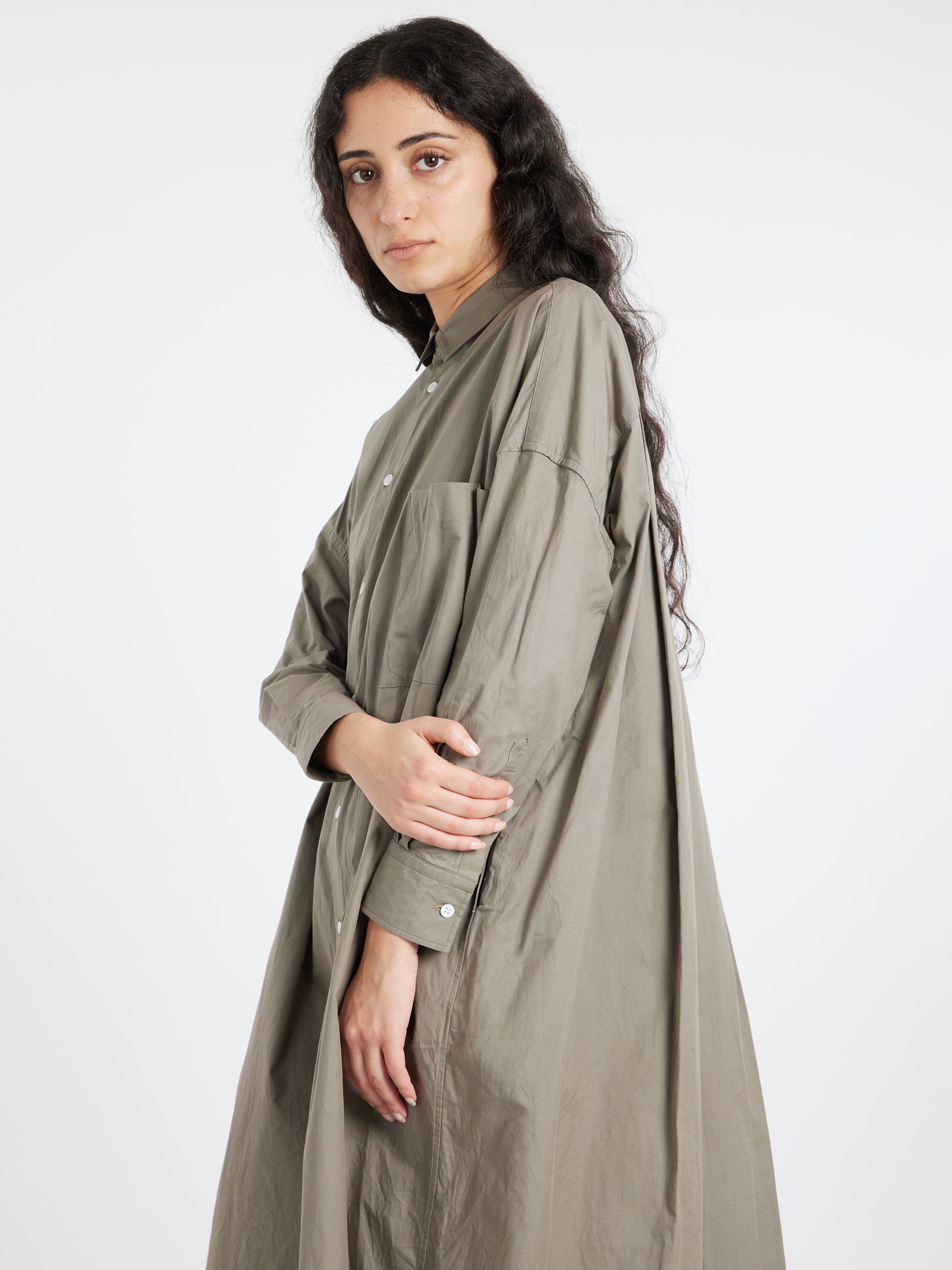 Back Wide Pleated Shirt Dress