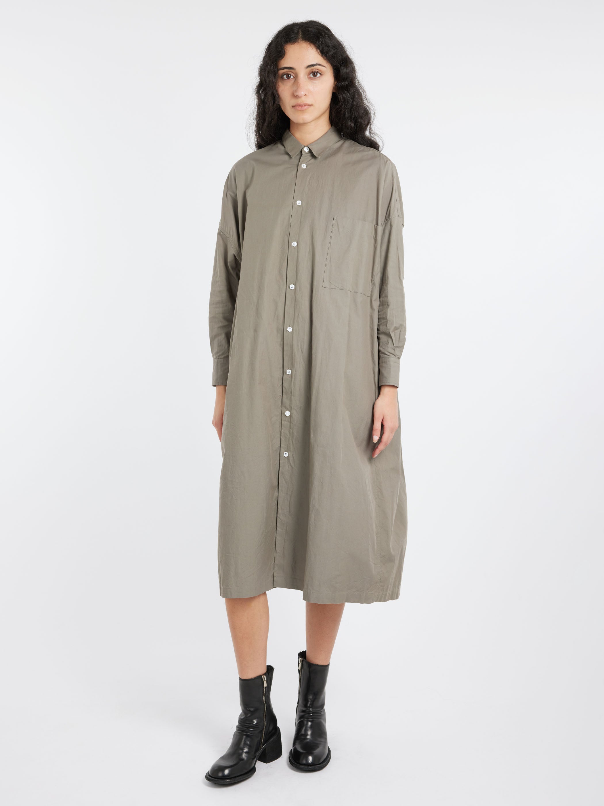 Back Wide Pleated Shirt Dress