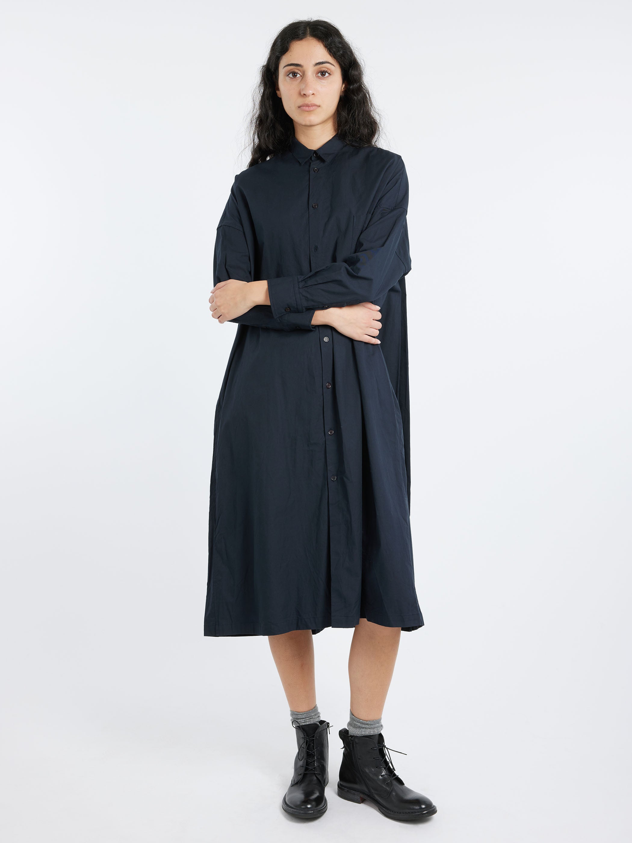 Back Wide Pleated Shirt Dress