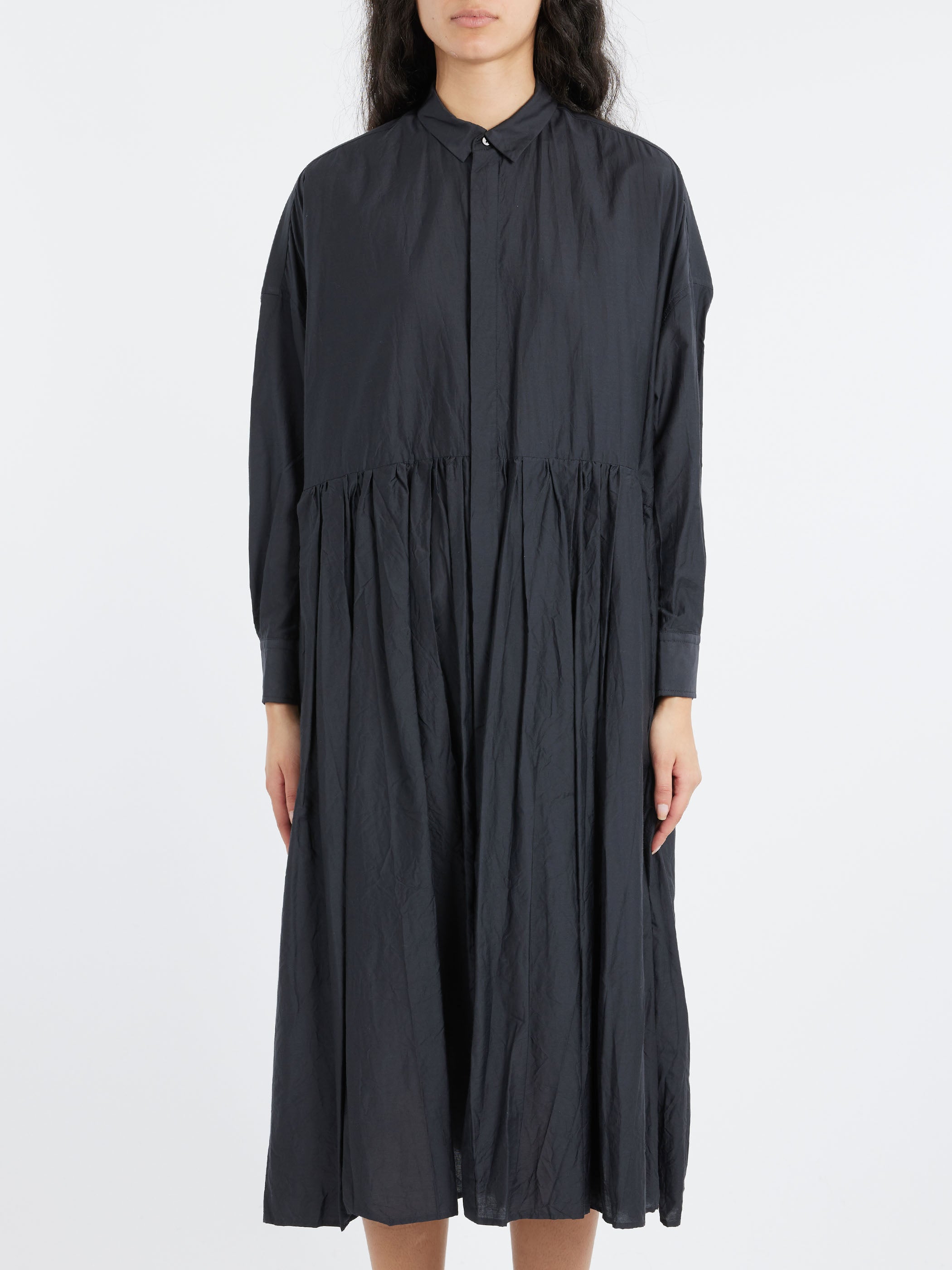 Pleated Baggy Shirt Dress