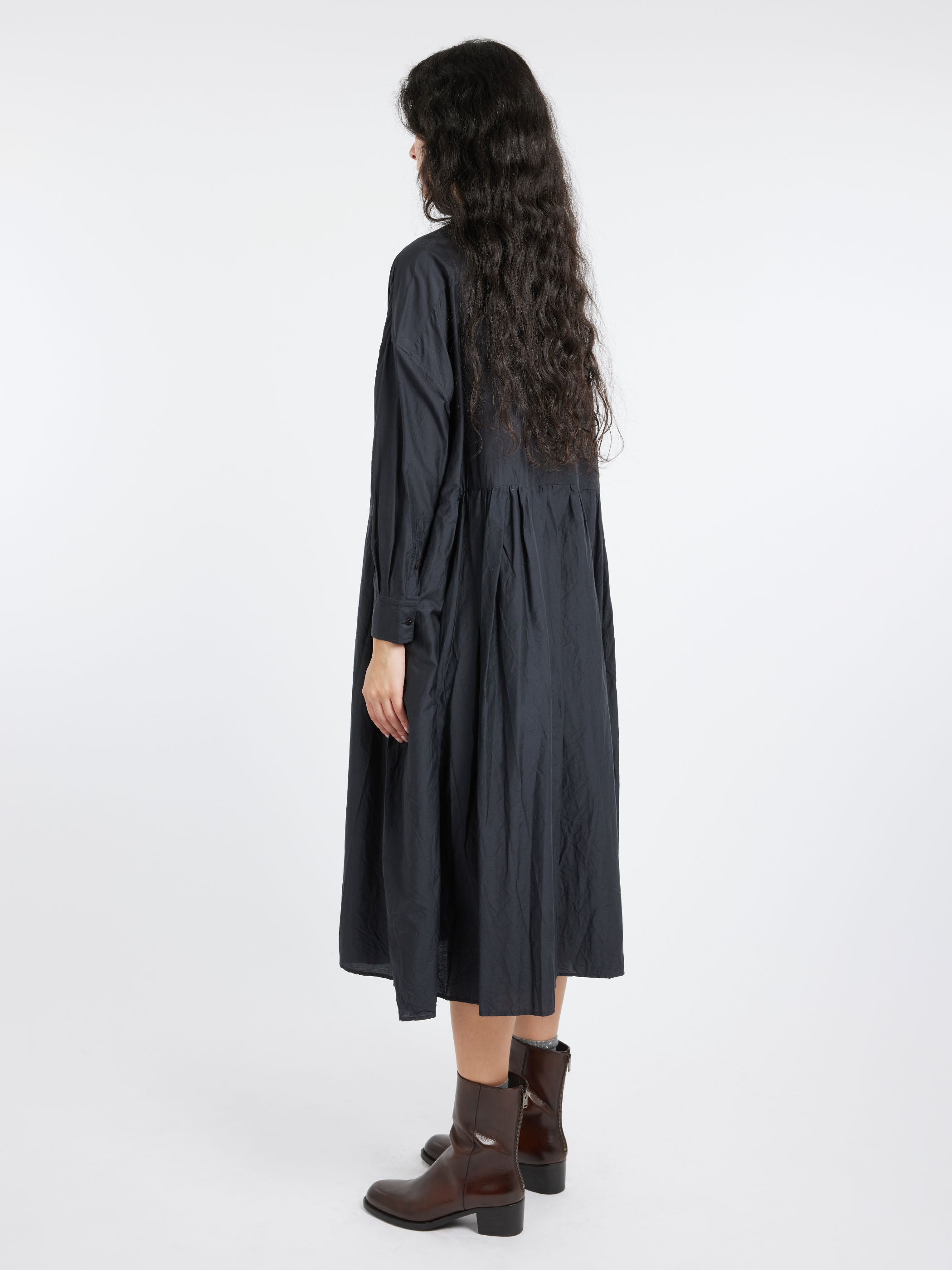 Pleated Baggy Shirt Dress