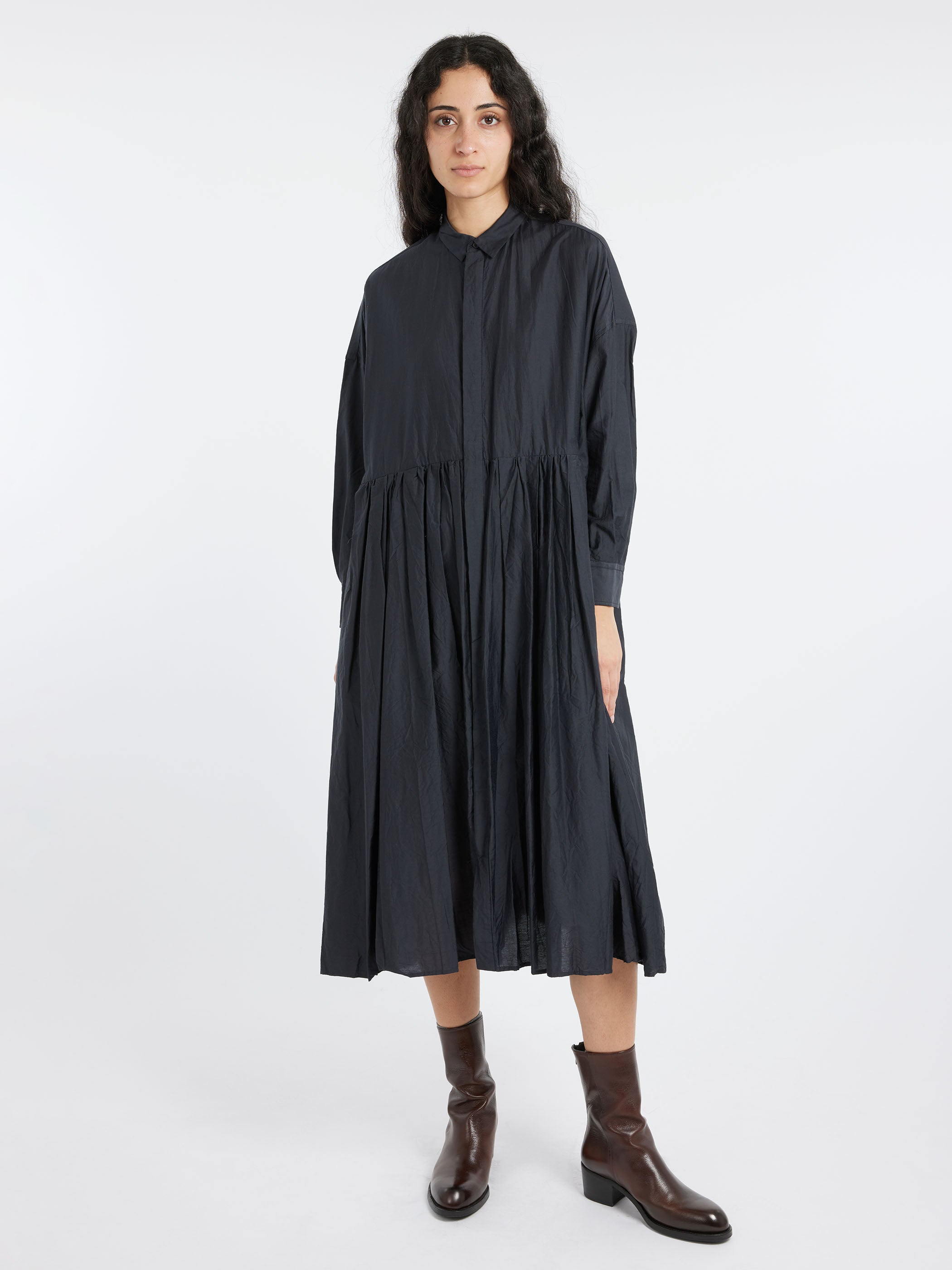 Pleated Baggy Shirt Dress