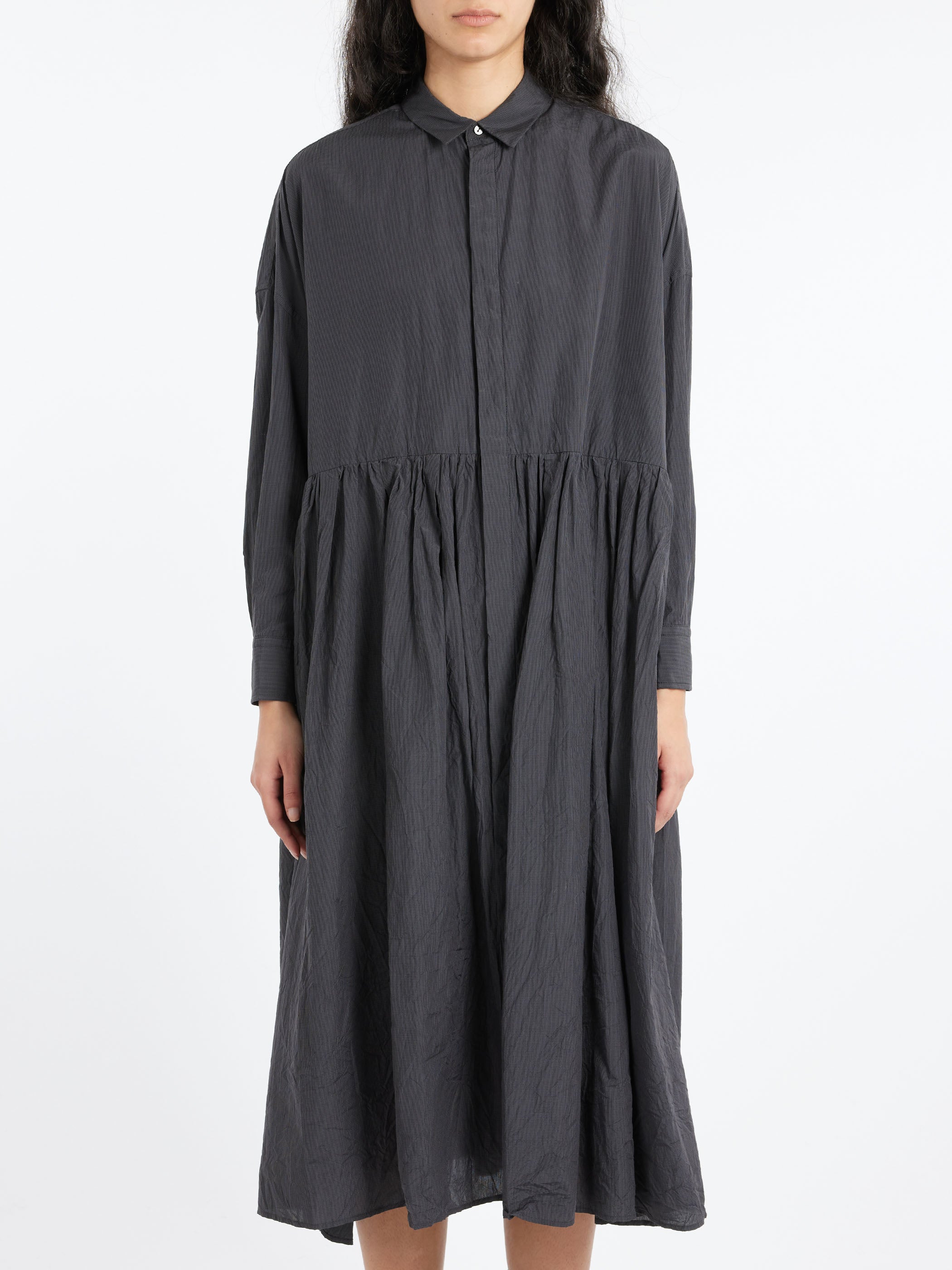 Pleated Baggy Shirt Dress