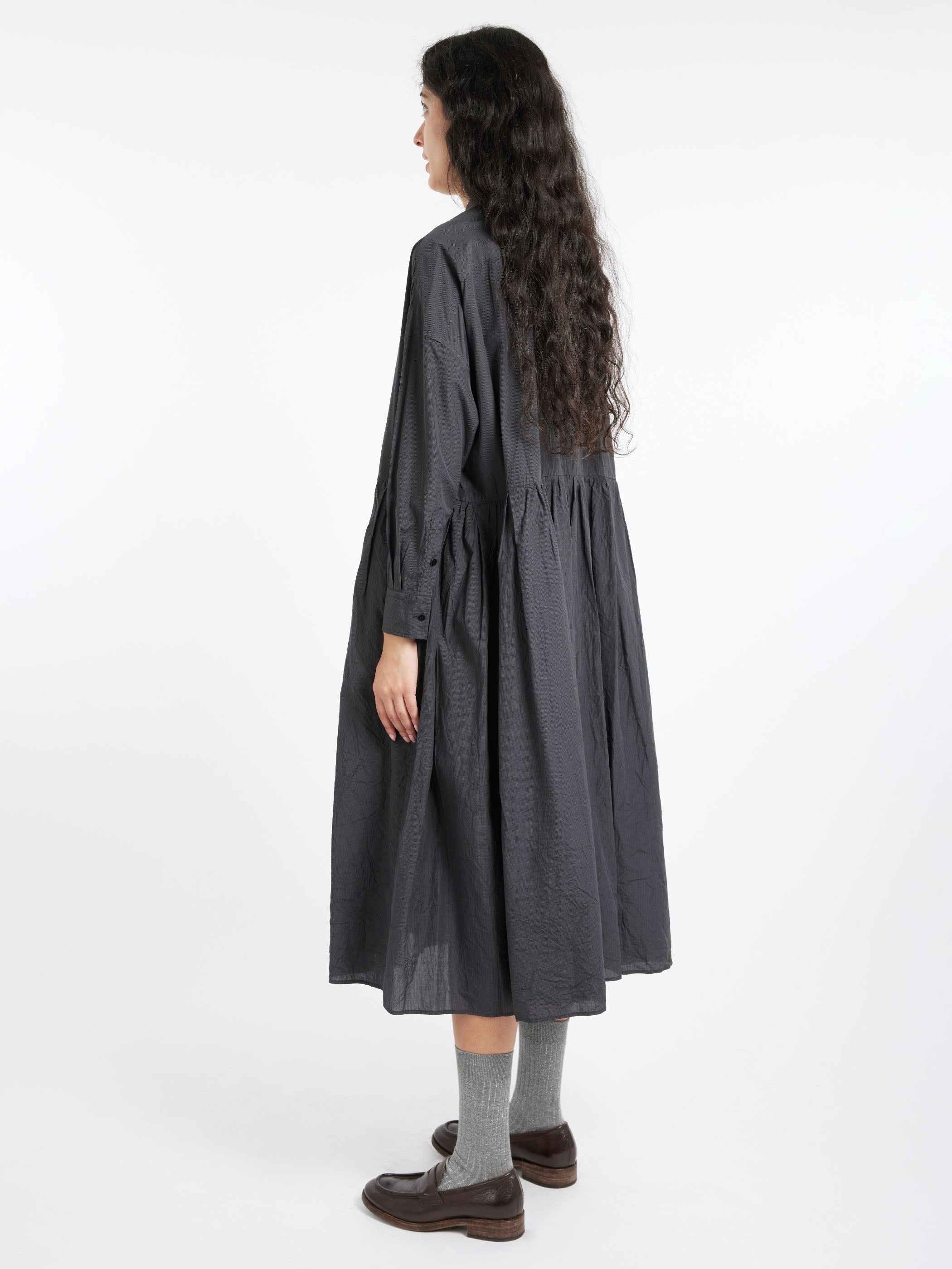 Pleated Baggy Shirt Dress