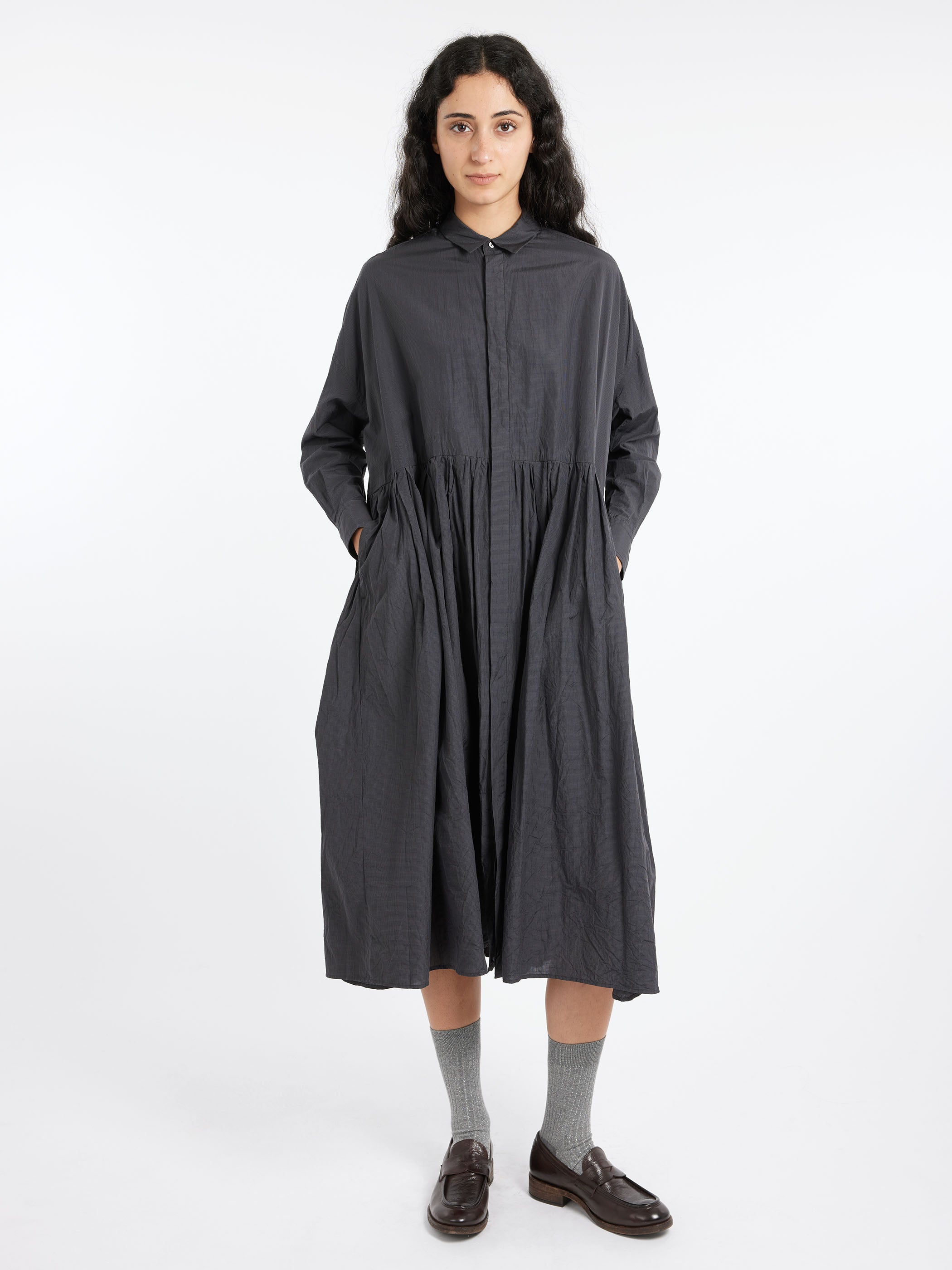 Pleated Baggy Shirt Dress