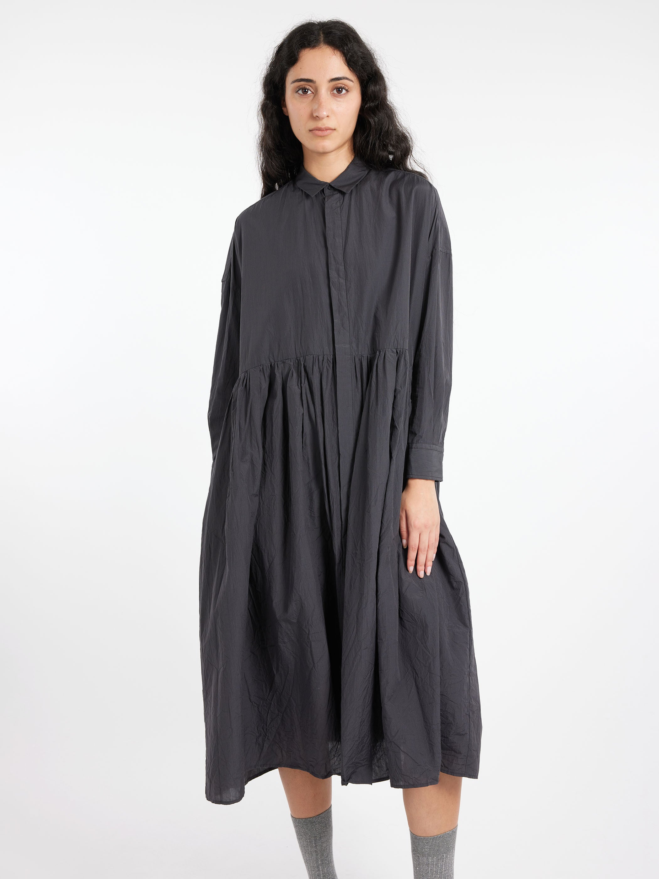 Pleated Baggy Shirt Dress