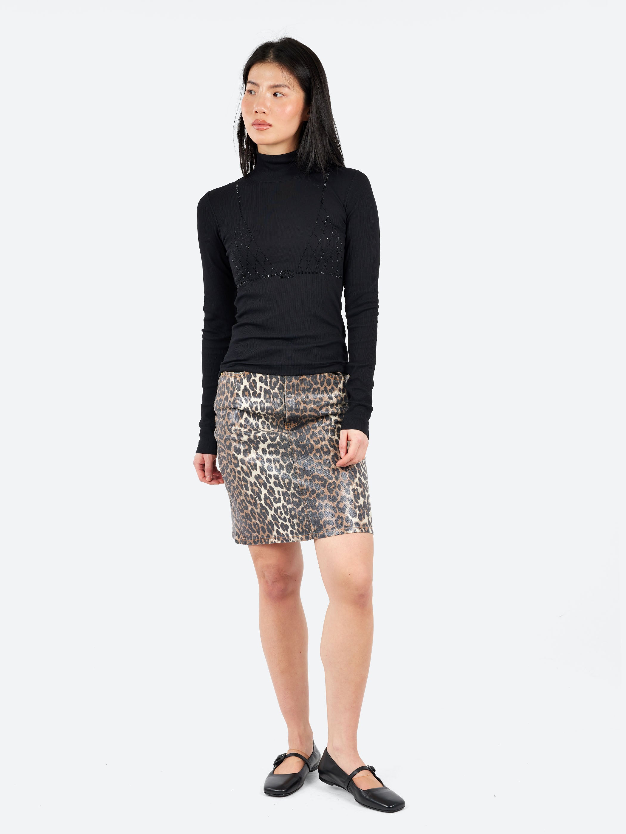 Foil Print Denim Skirt