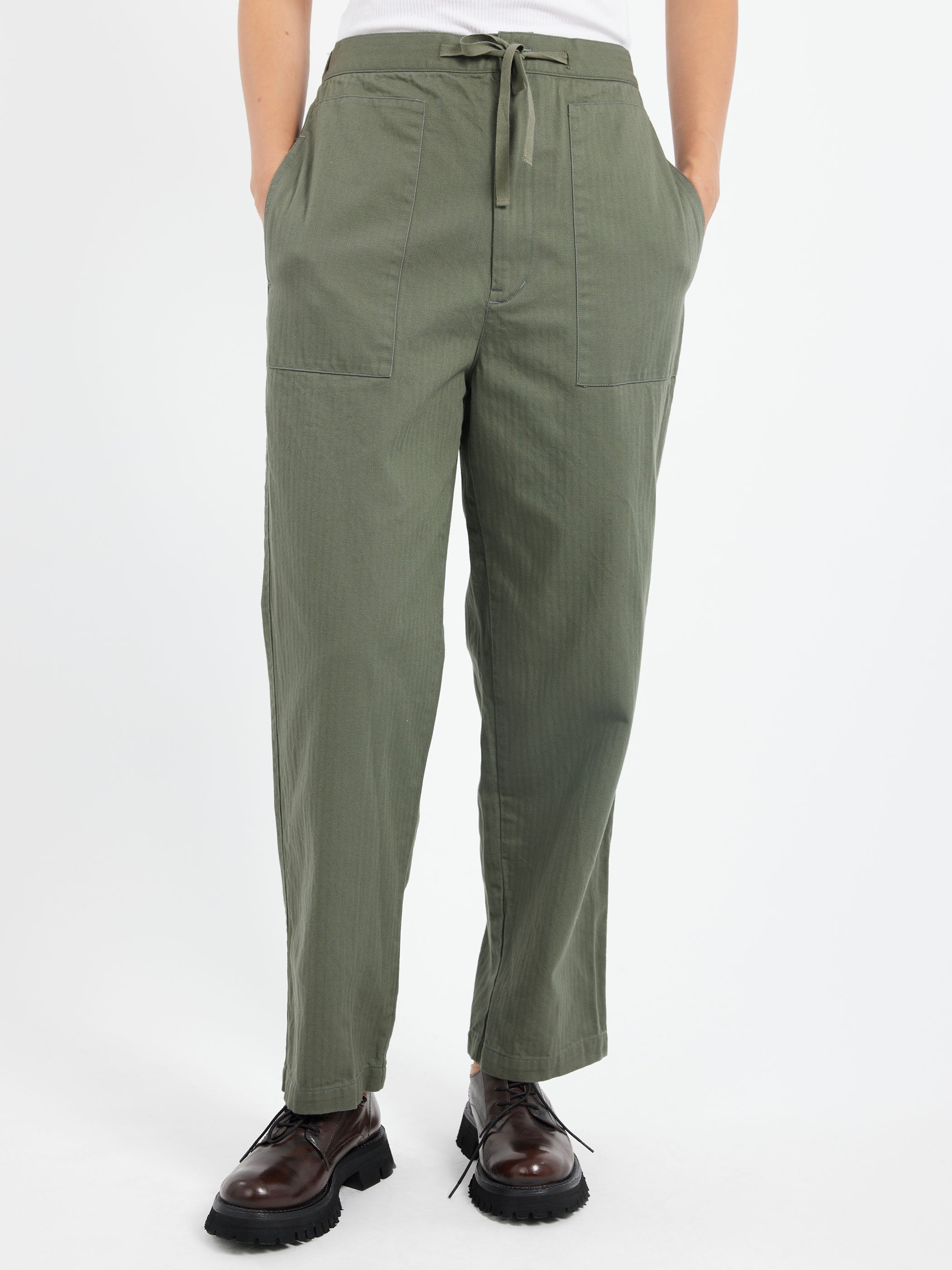 Cotton Herringbone Soft Tapered Pants