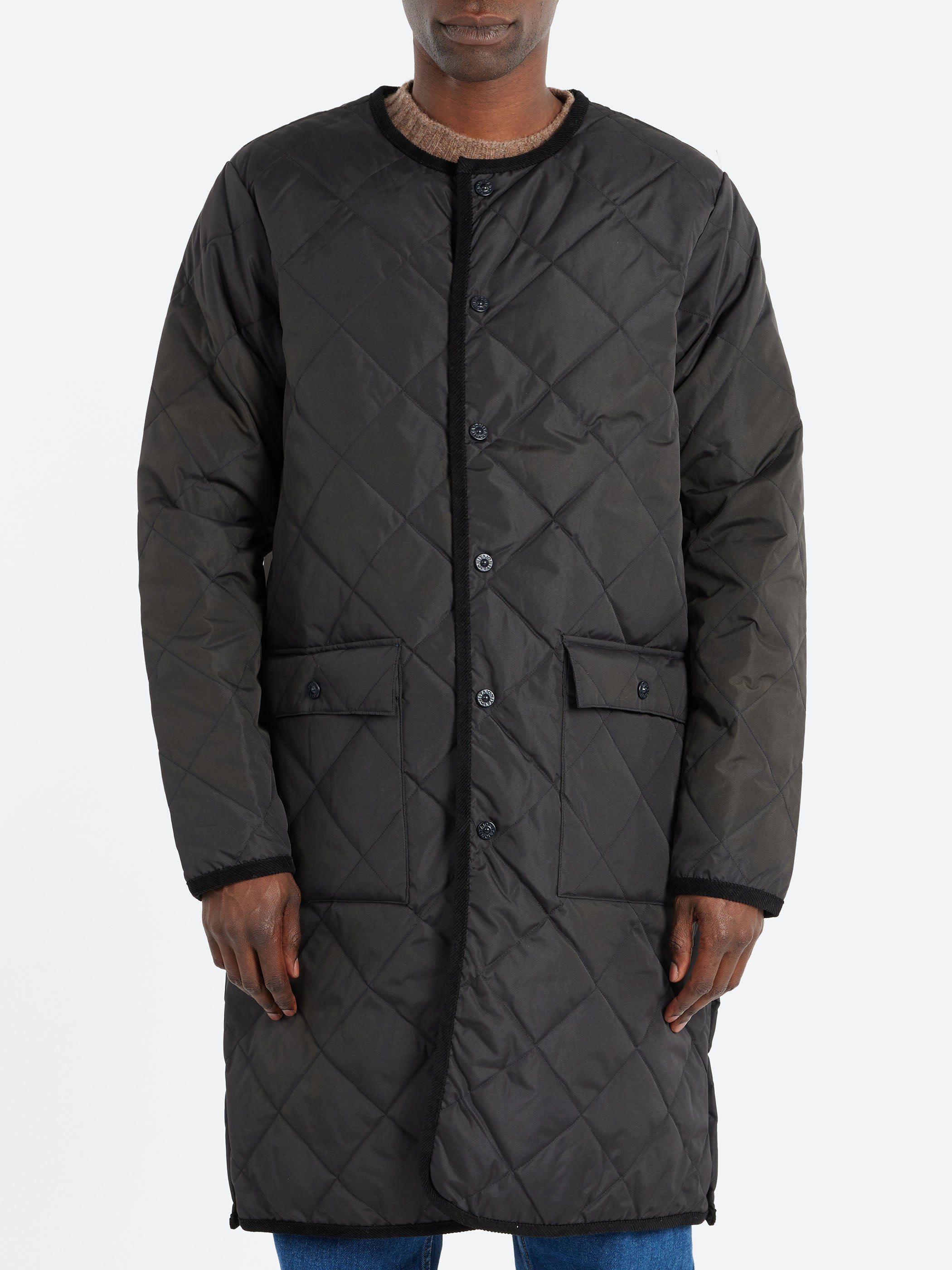 Piping Crew Neck Long Down Coat