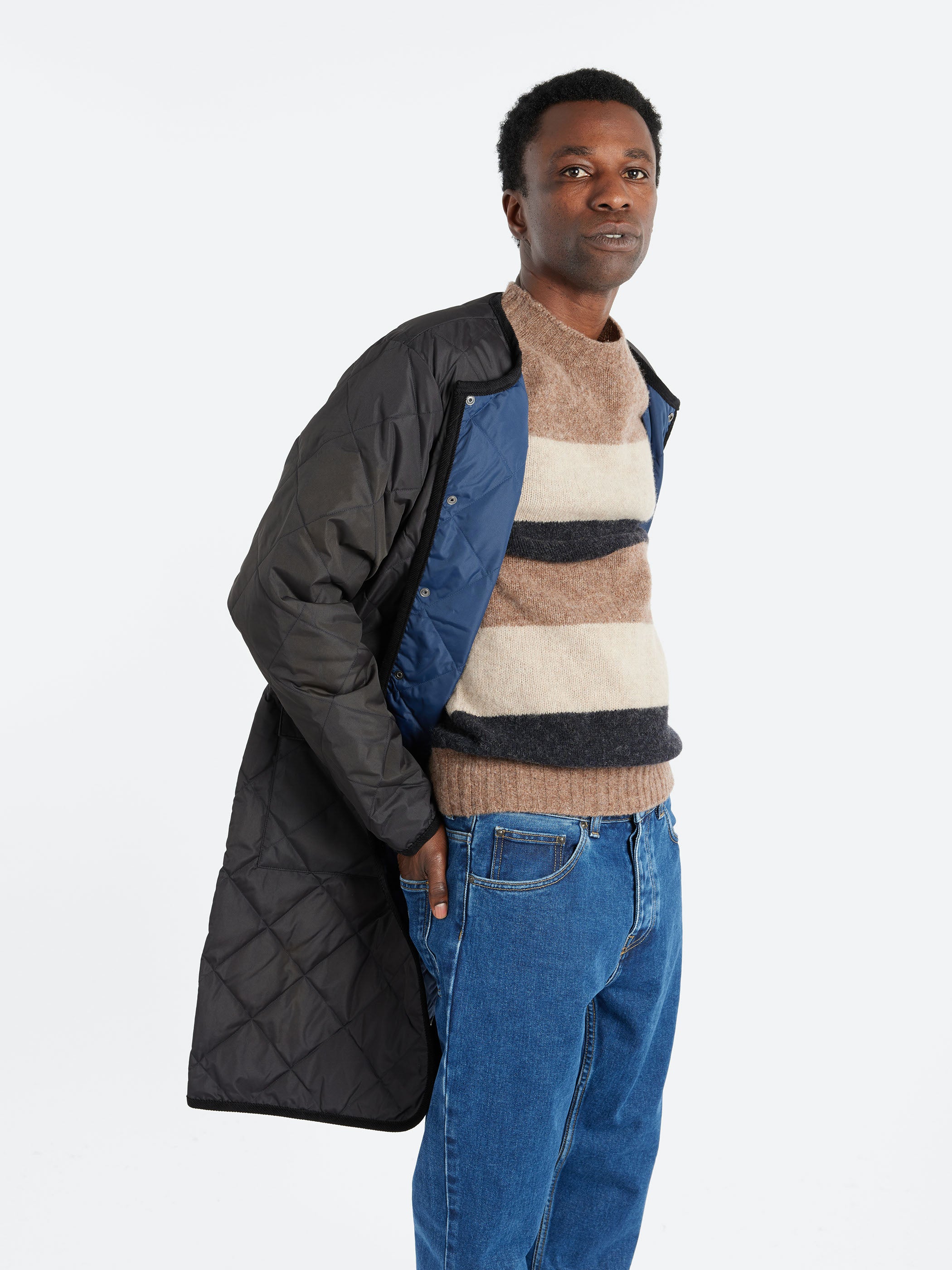 Piping Crew Neck Long Down Coat