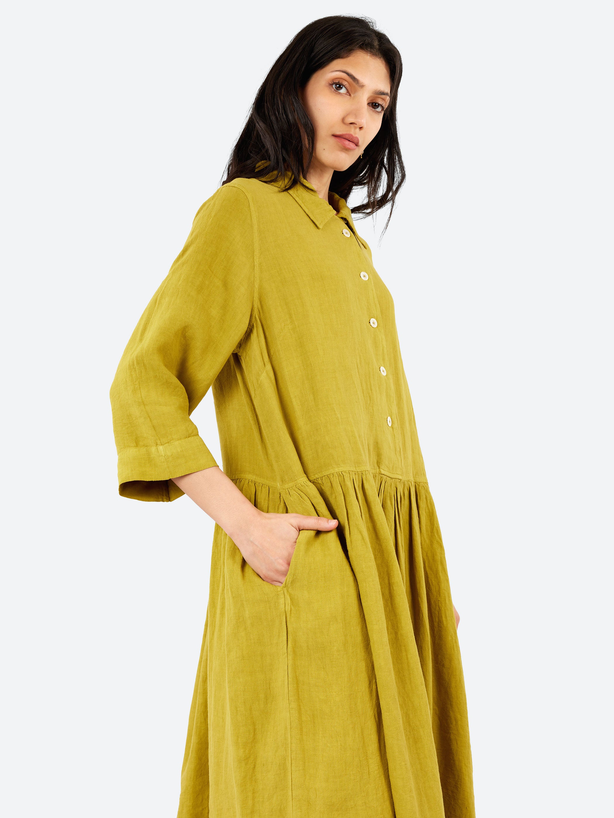 Garment Dyed Linen Shirt Dress