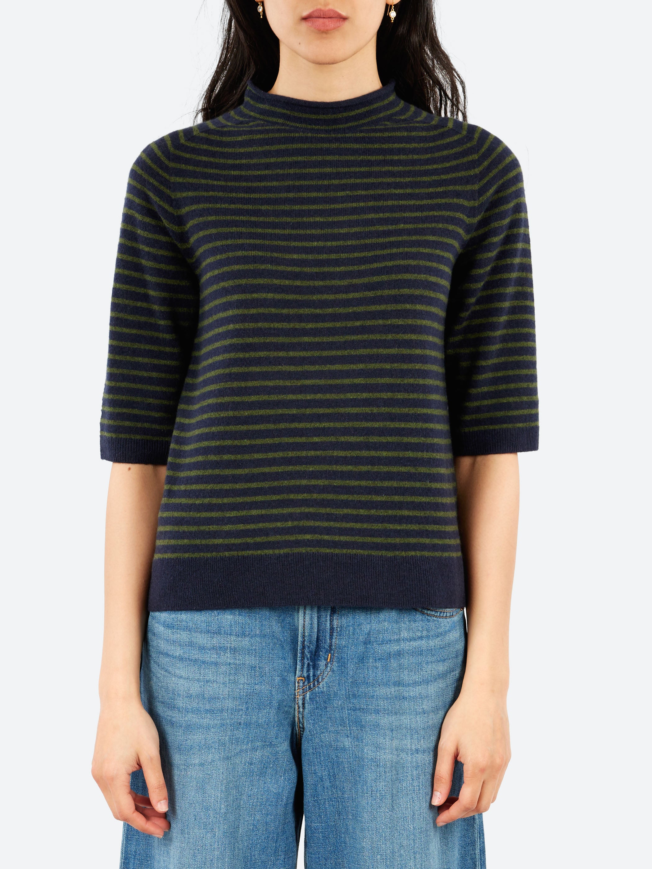 Stripe Half Sleeve Sweater