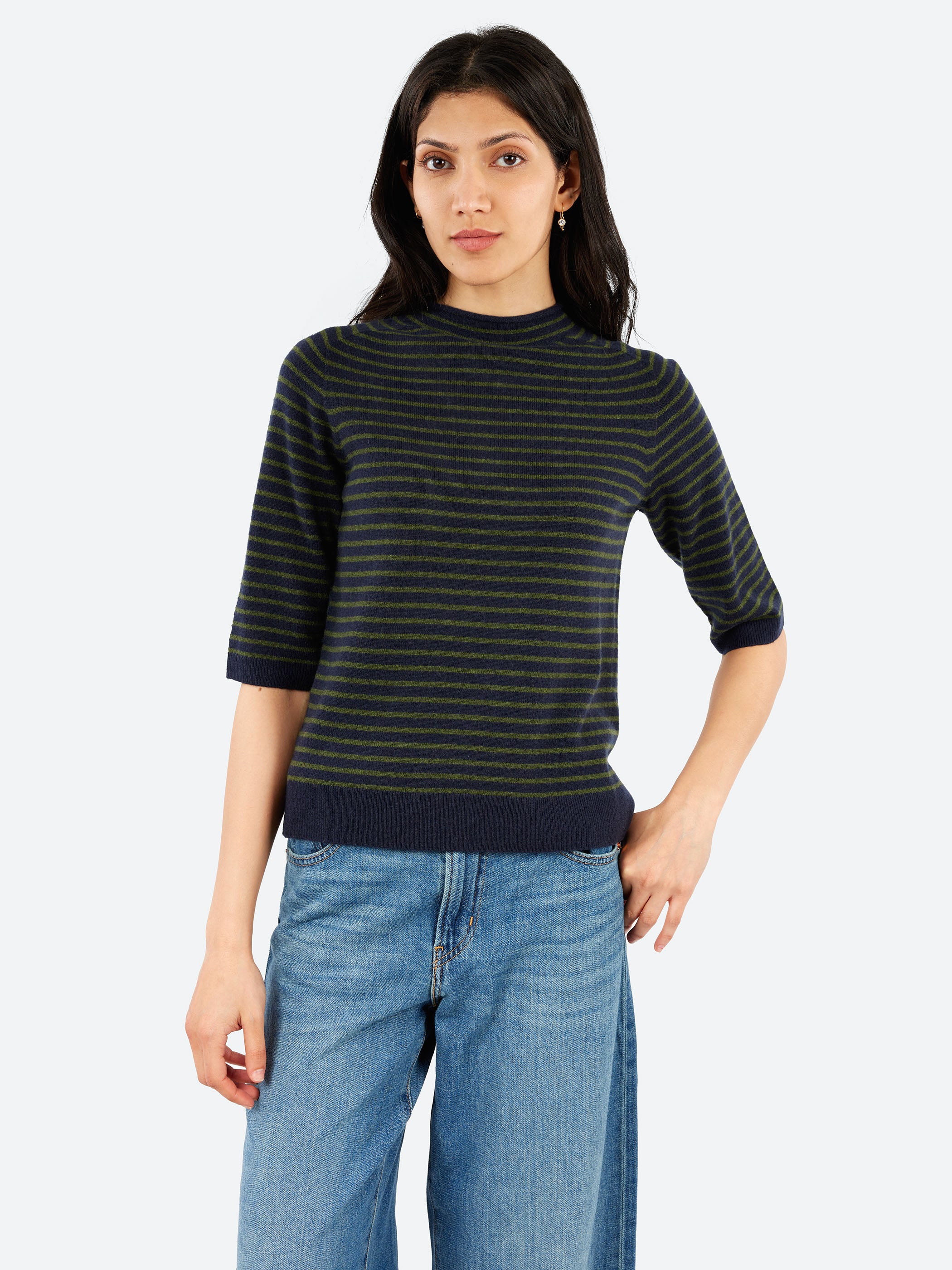 Stripe Half Sleeve Sweater