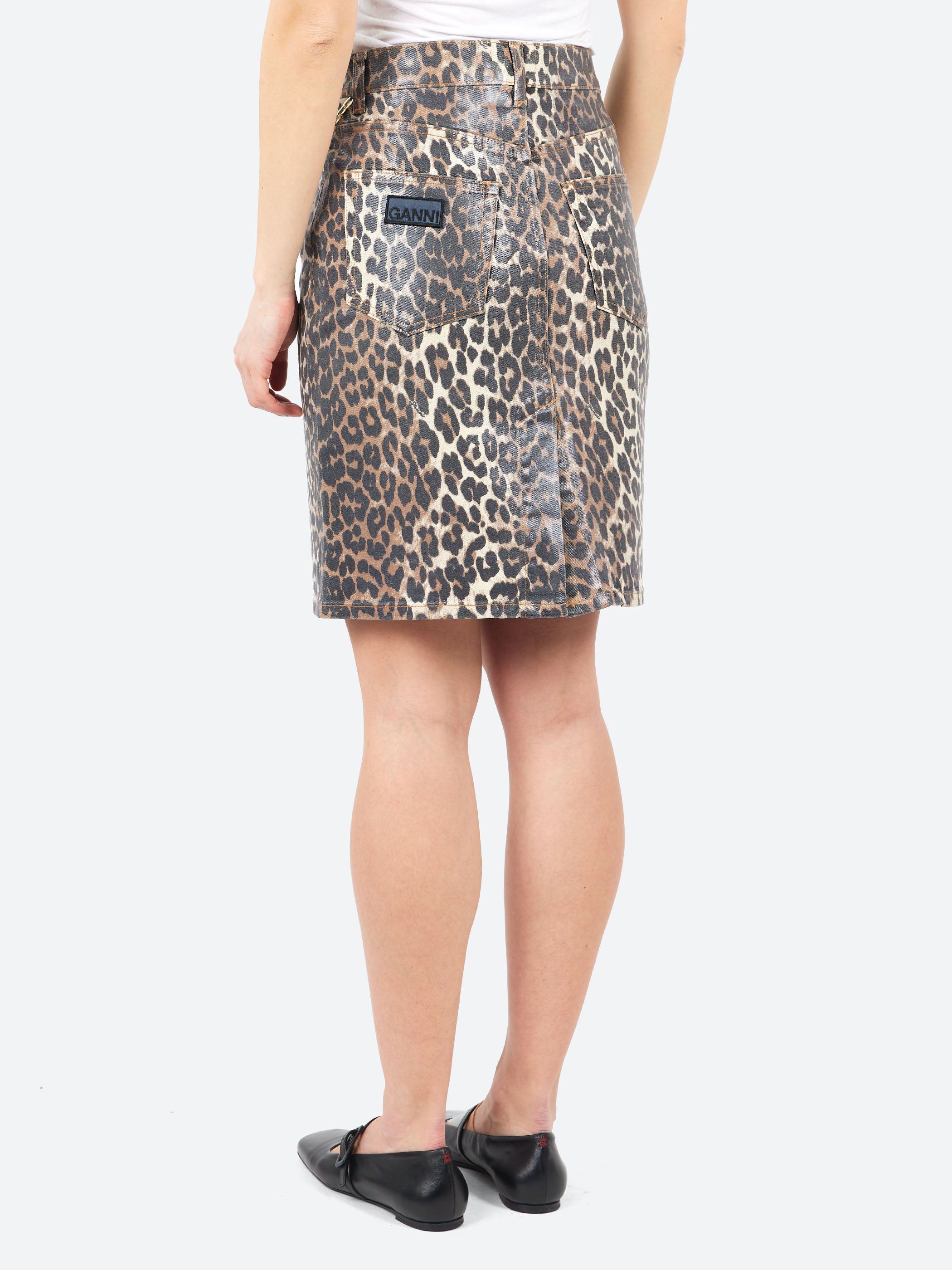 Foil Print Denim Skirt