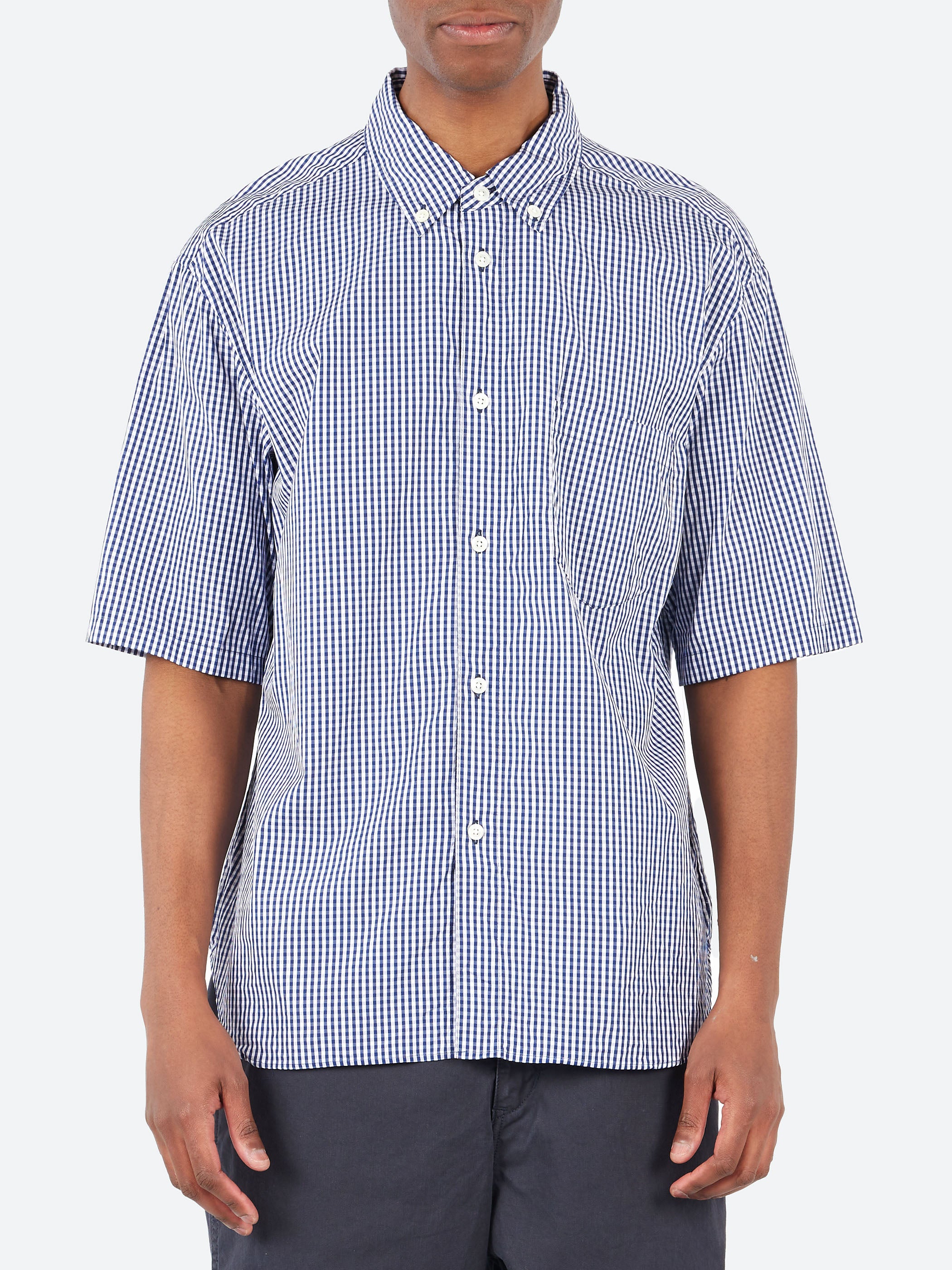 Gingham Check Short Sleeve Button Down Collar Shirt