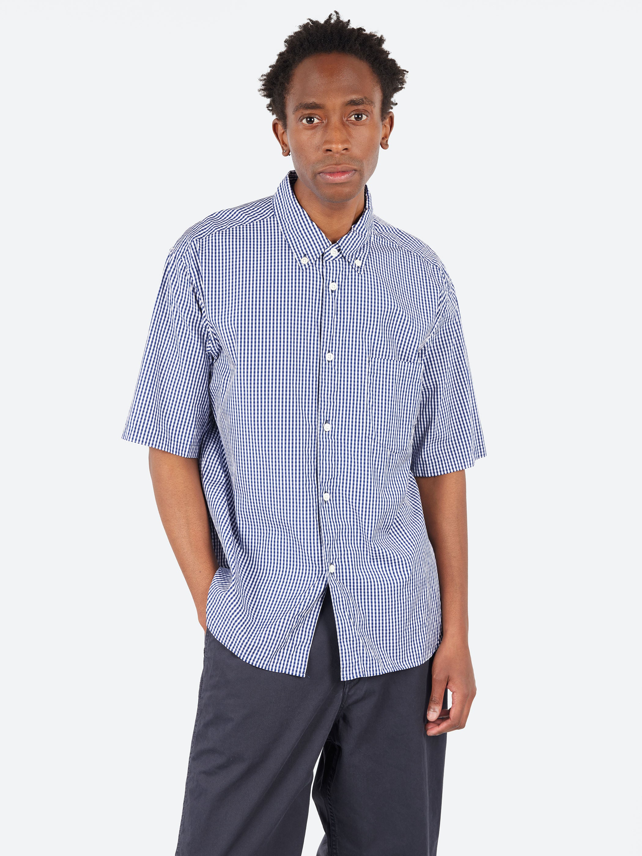 Gingham Check Short Sleeve Button Down Collar Shirt