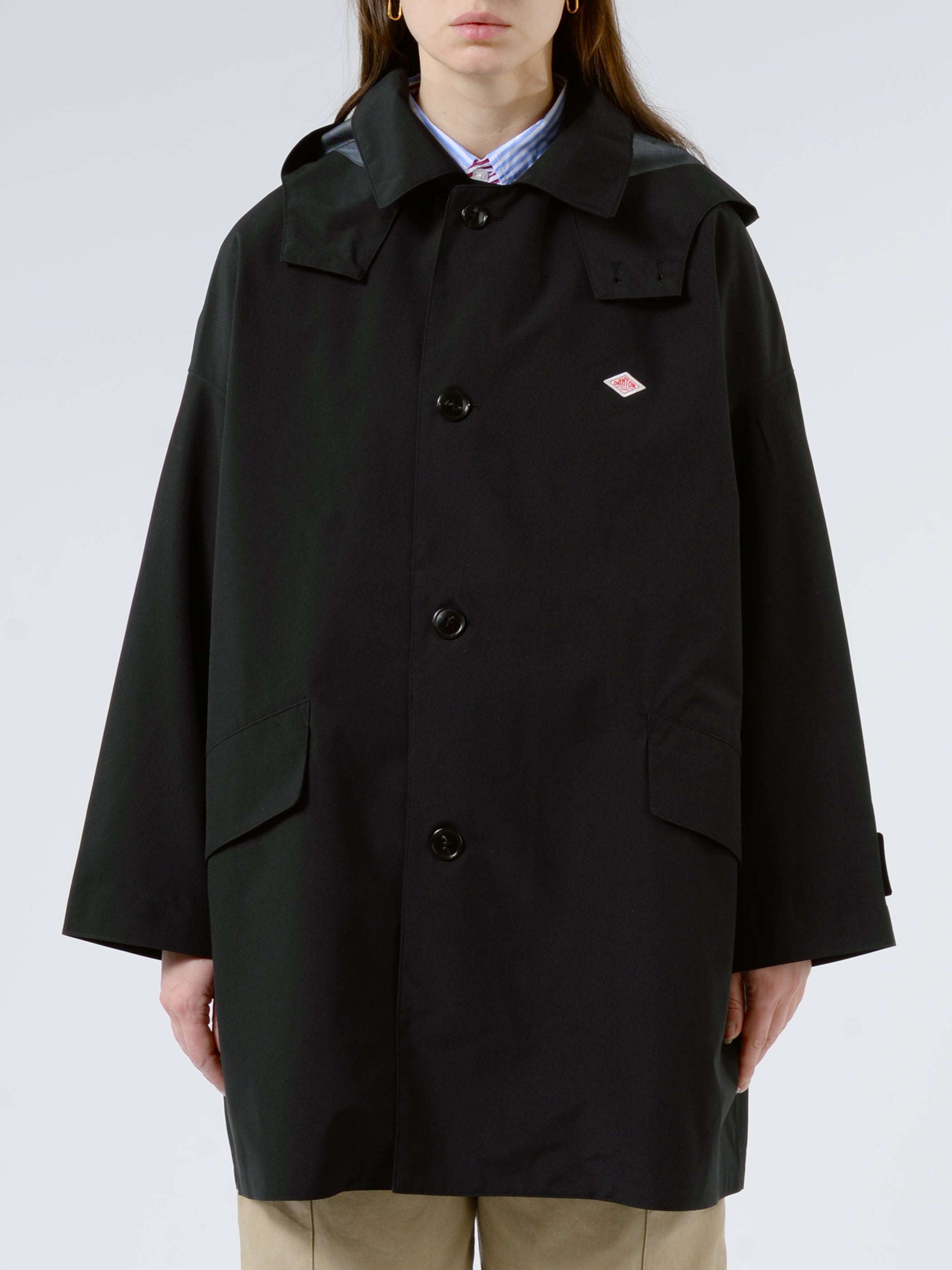 Danton - Women's 3Layer Cloth Hooded Balmacaan Coat in Black