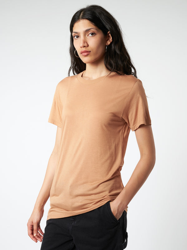 Baserange - Tee Shirt in Aural Bamboo Jersey (Light Brown