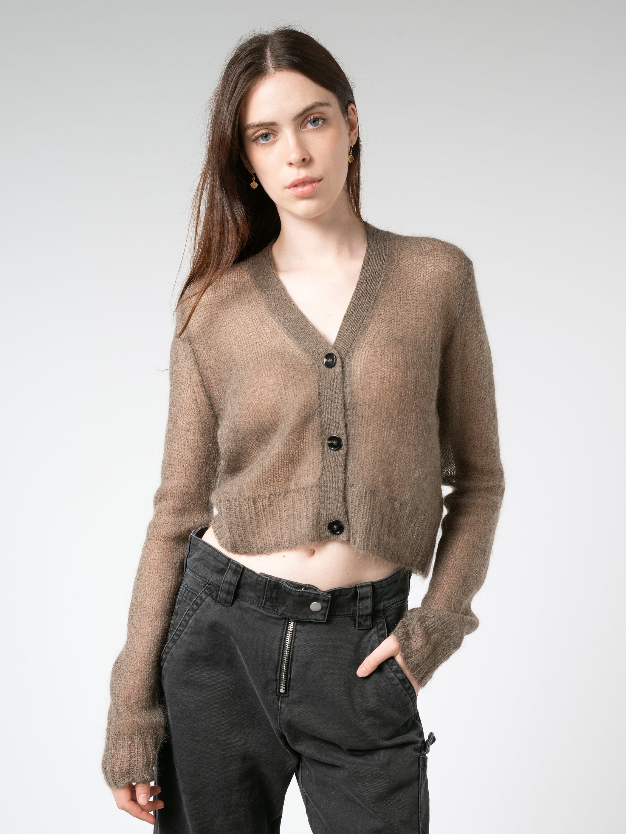 Acne Studios Crop Cardigan in Dusty Brown gravitypope