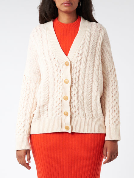 White Aran cable-knit wool sweater, &Daughter
