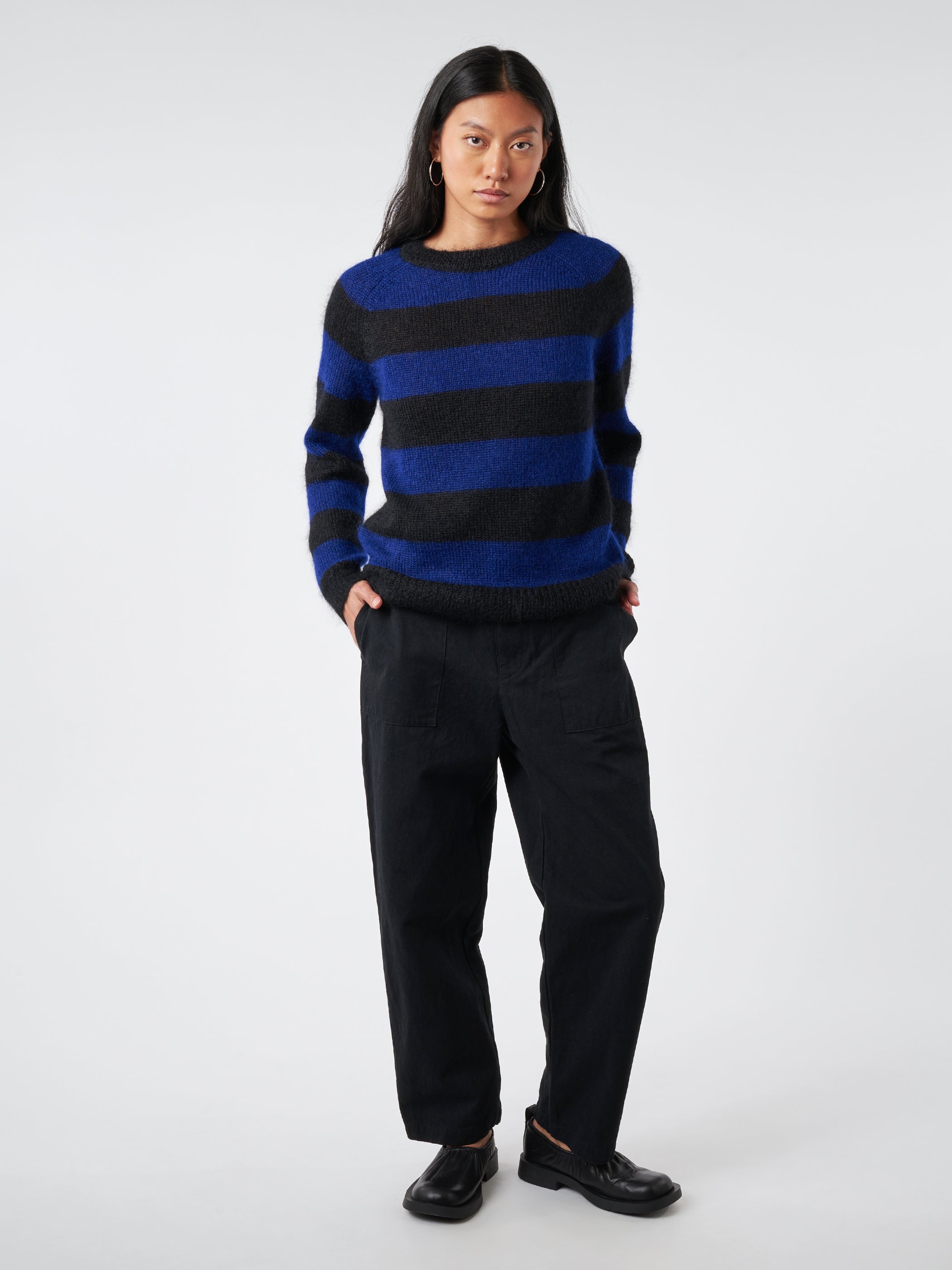 Kid Mohair Striped Crewneck Sweater