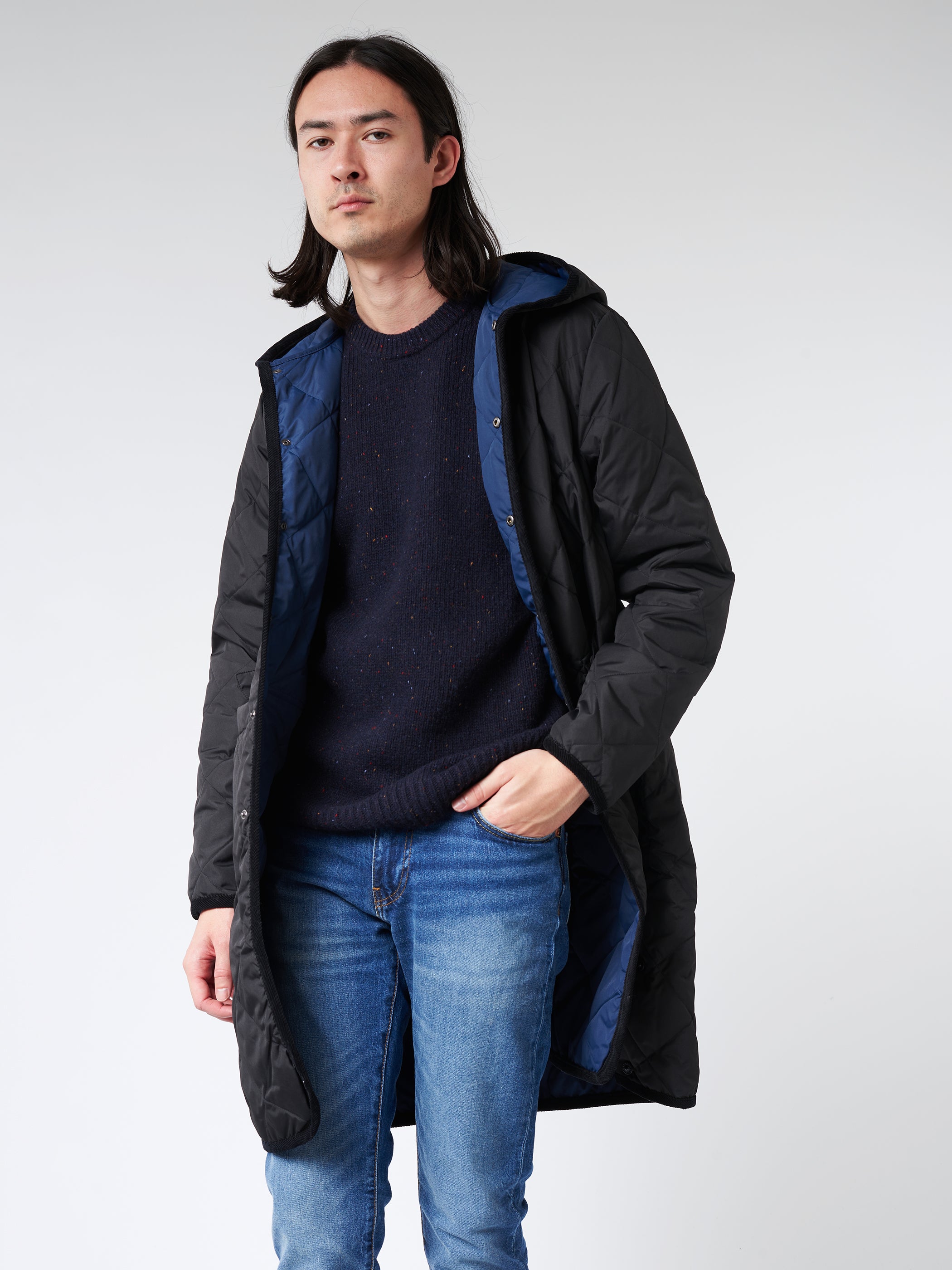 Ankle length down coat with hood hotsell