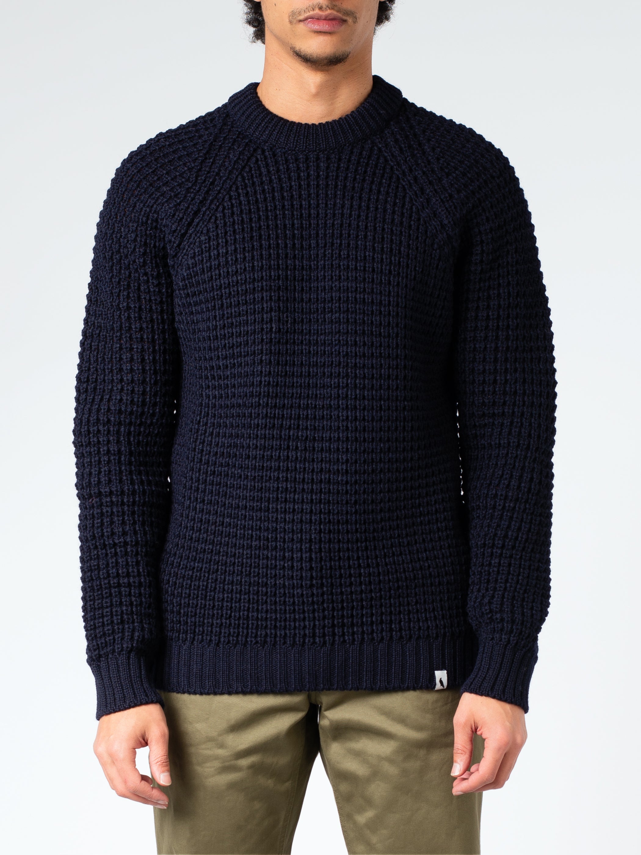 Peregrine Waffle Crew Neck Jumper in Navy gravitypope