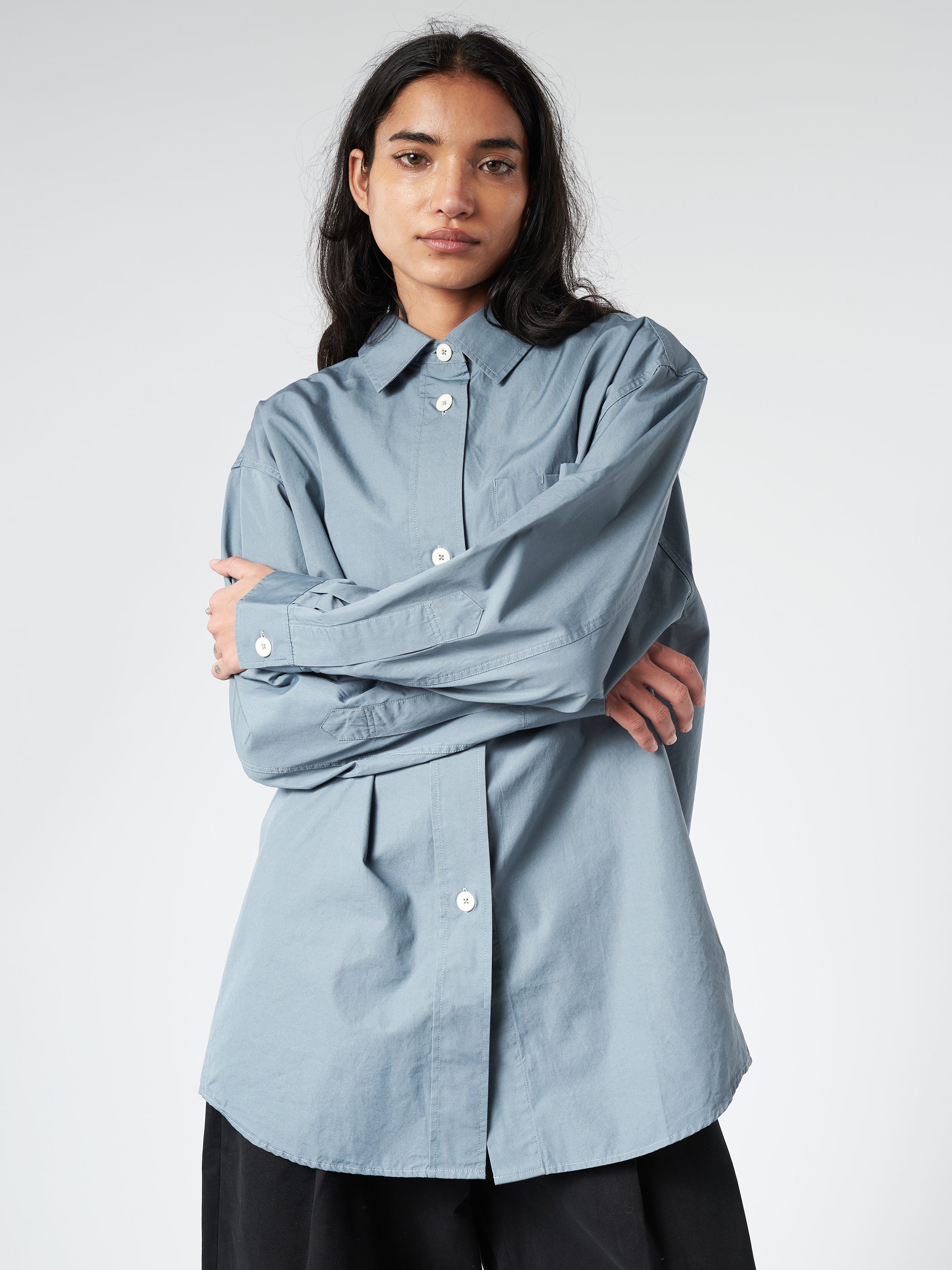 Margaret Howell - MHL Oversized Painters Shirt in Dusty Blue 