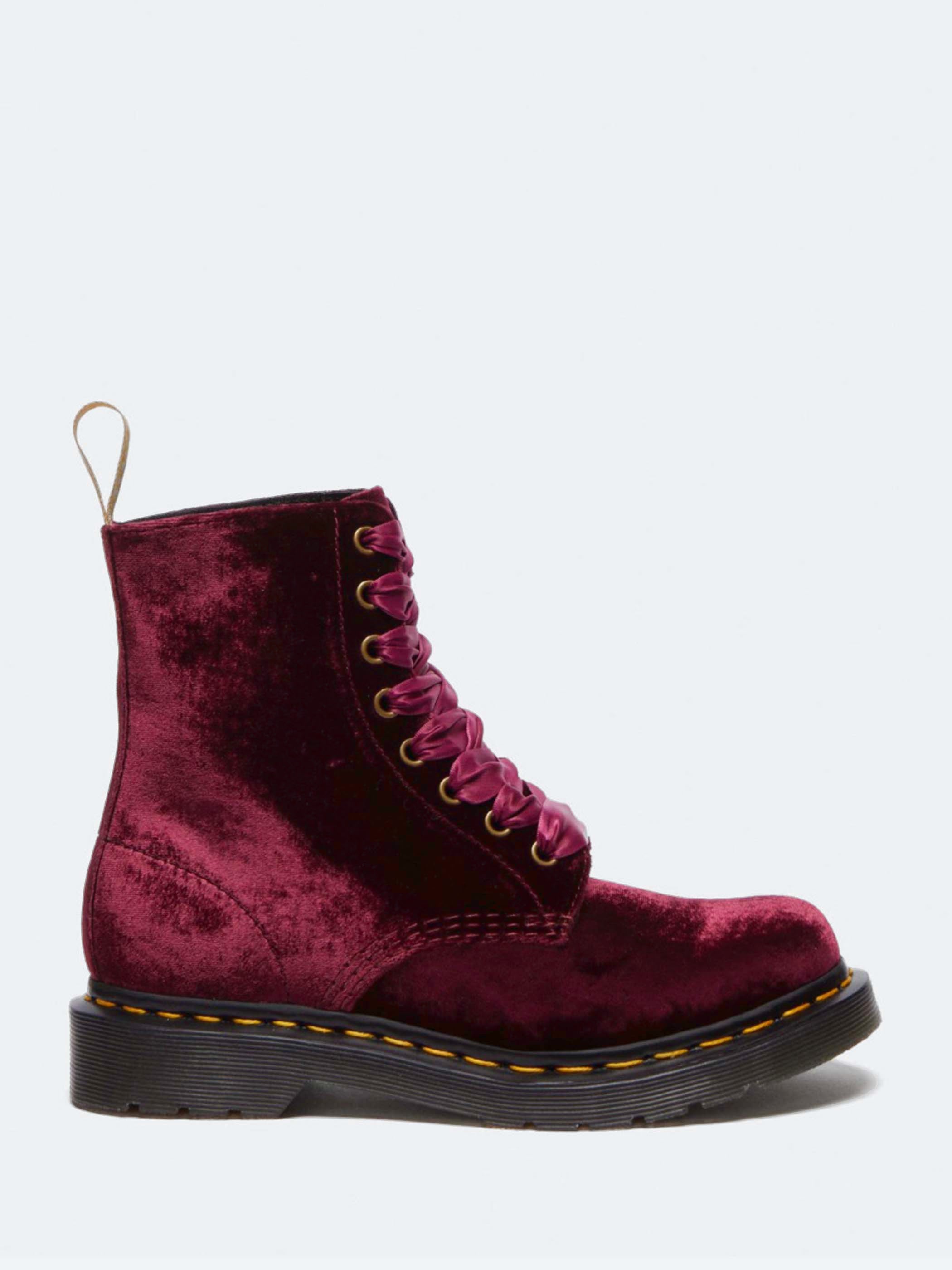 Dr. Martens 1460 Pascal Velvet Lace Up Boots in Cherry Red Velvet gravitypope