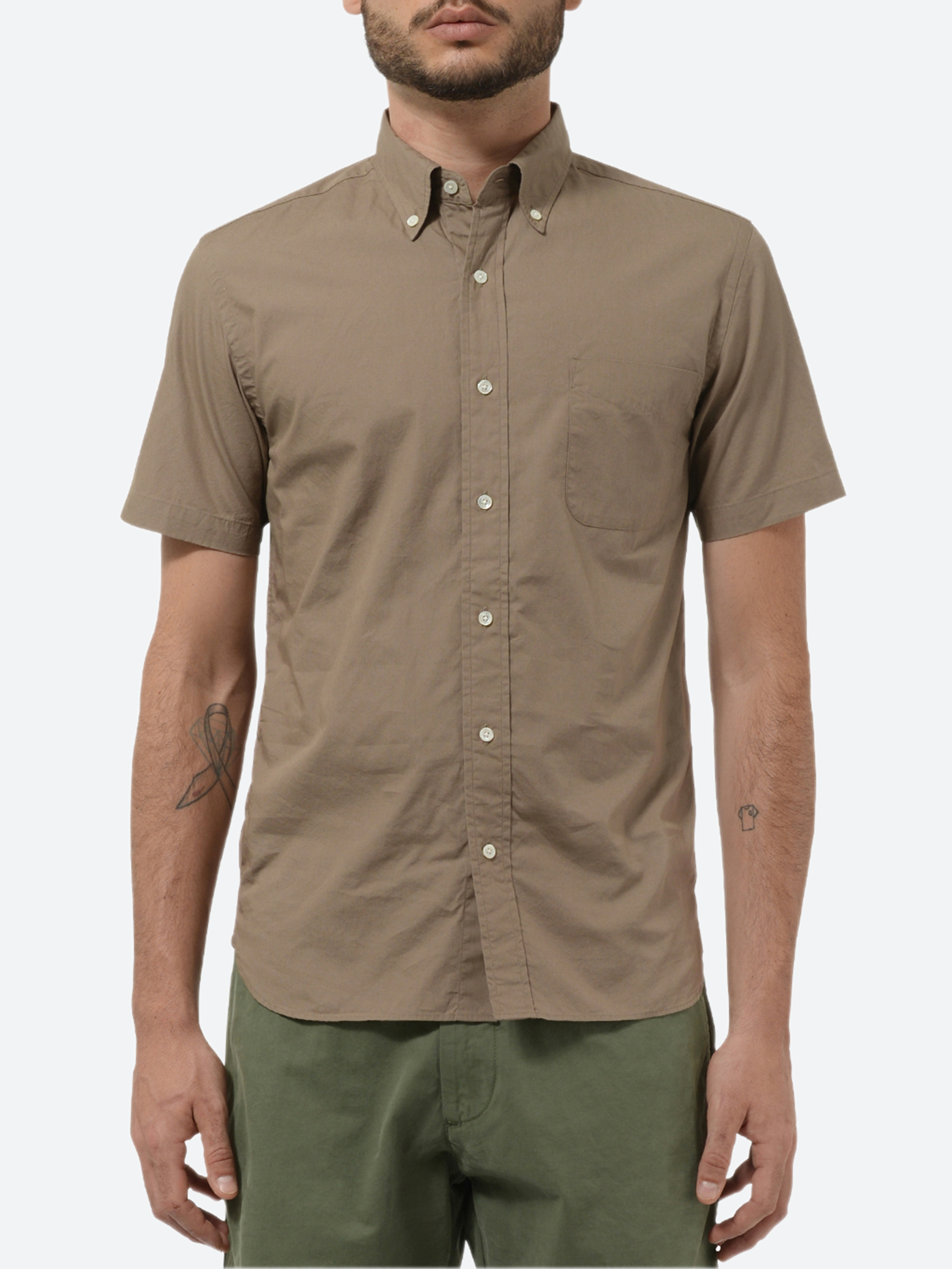 Color Broad Short Sleeve Button Down Shirt