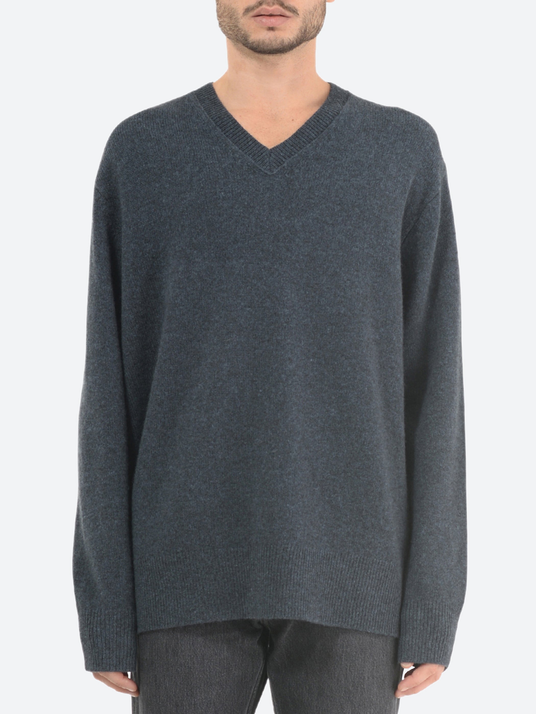 Acne Studios V Neck Wool Cashmere Jumper in Anthracite Grey gravitypope