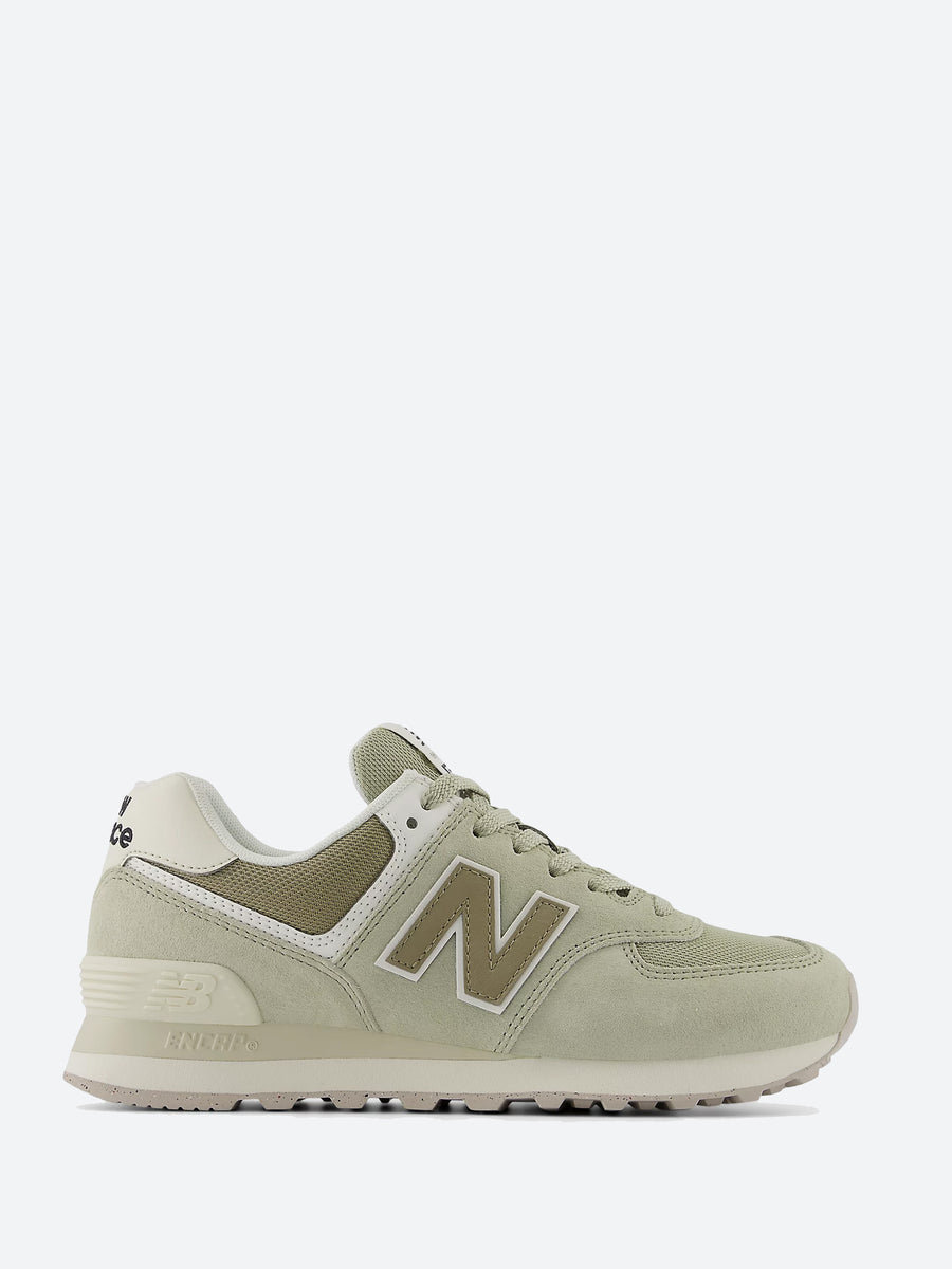 New Balance 574 in Olivine with Stoneware and Turtledove gravitypope